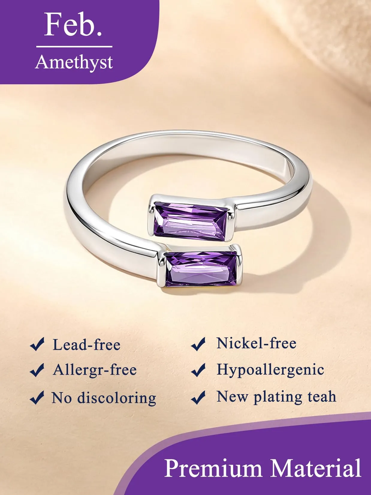 Suplight Anello Donna Argento Regolabile Rettangolare Pietre Portafortuna - immagine 4