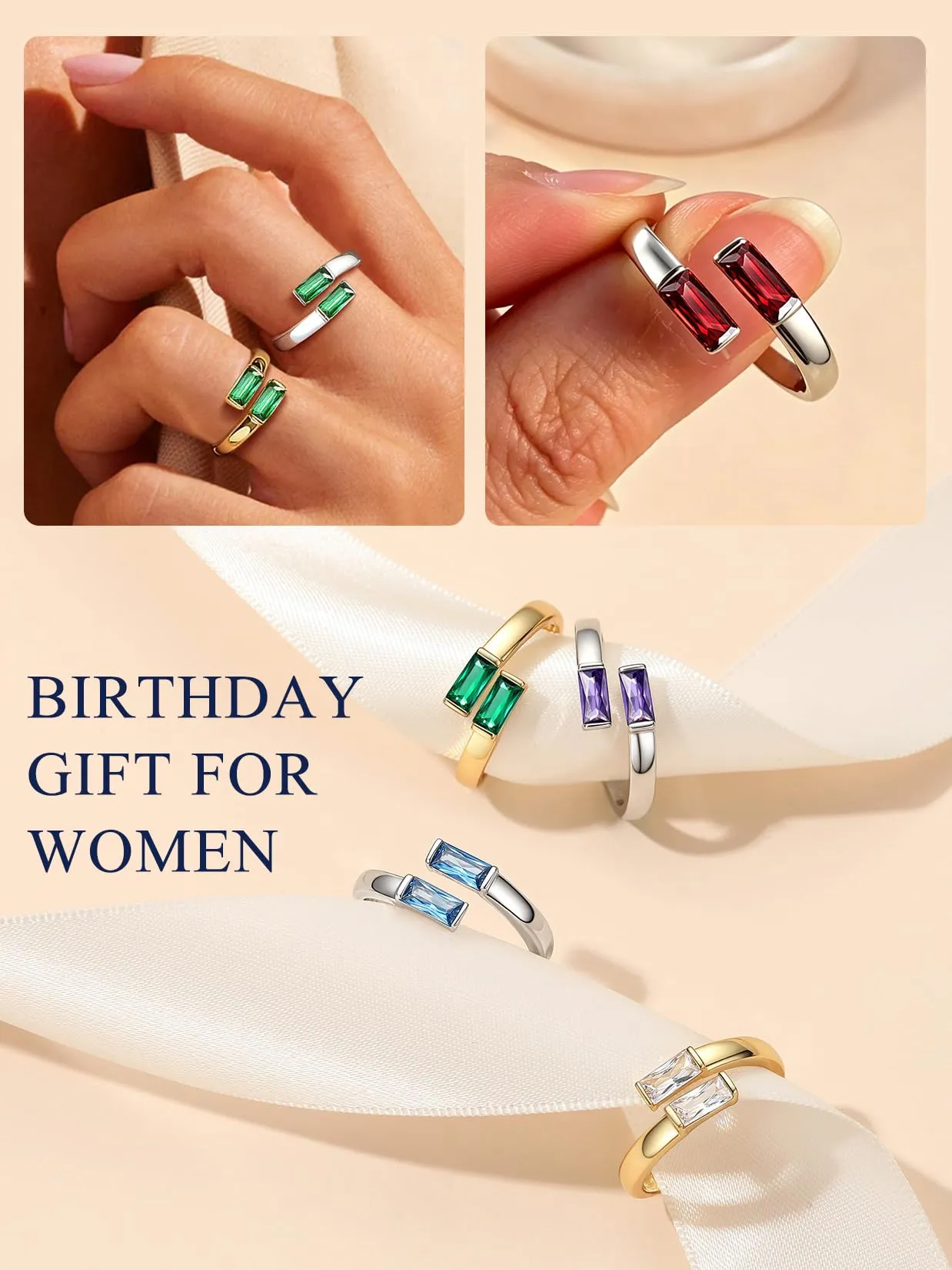 Suplight Anello Donna Argento Regolabile Rettangolare Pietre Portafortuna - immagine 7