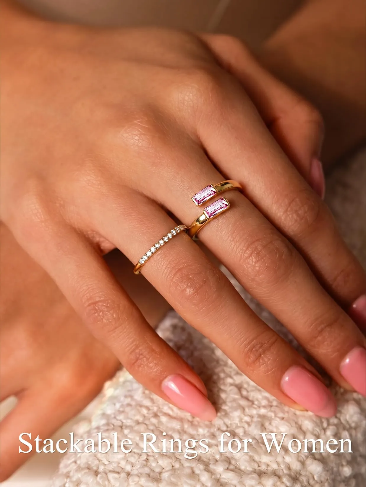 Suplight Anello Donna Oro Regolabile Rettangolare Pietre Portafortuna - immagine 3