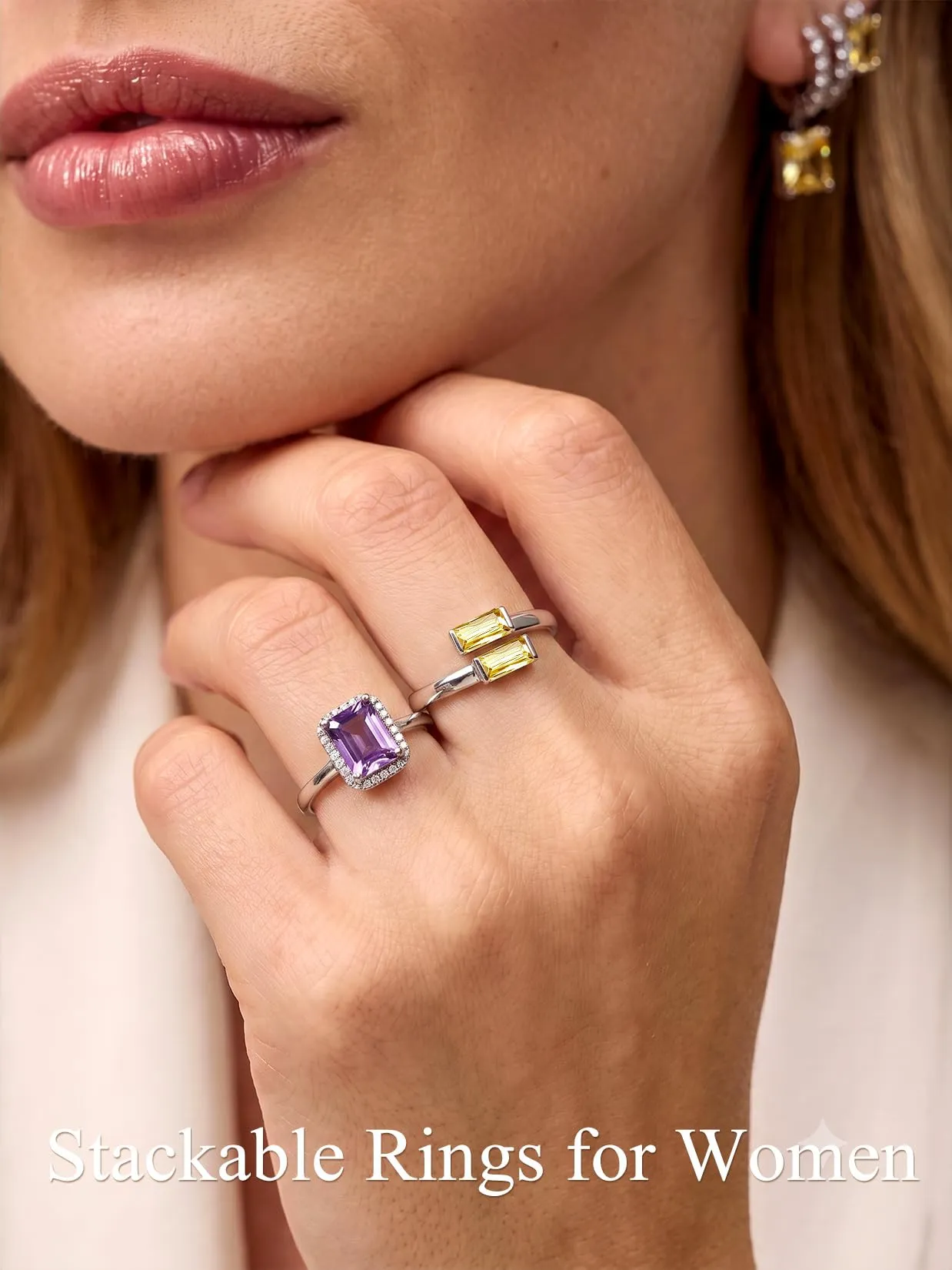Suplight Anello Donna Argento Regolabile Rettangolare Pietre Portafortuna - immagine 3