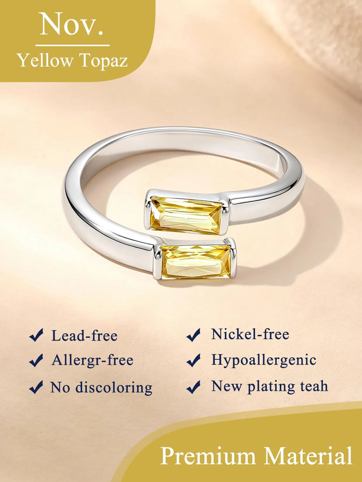 Suplight Anello Donna Argento Regolabile Rettangolare Pietre Portafortuna - immagine 4