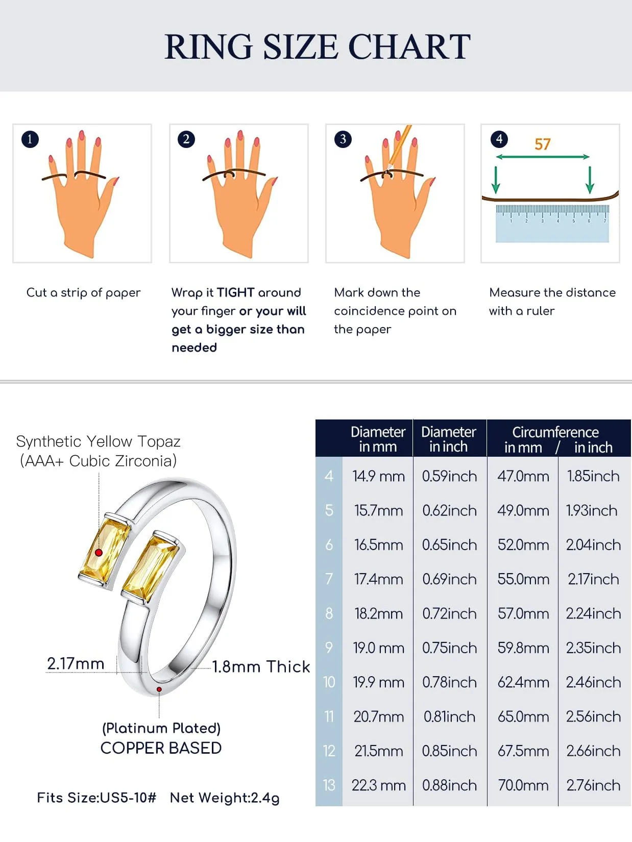 Suplight Anello Donna Argento Regolabile Rettangolare Pietre Portafortuna - immagine 5