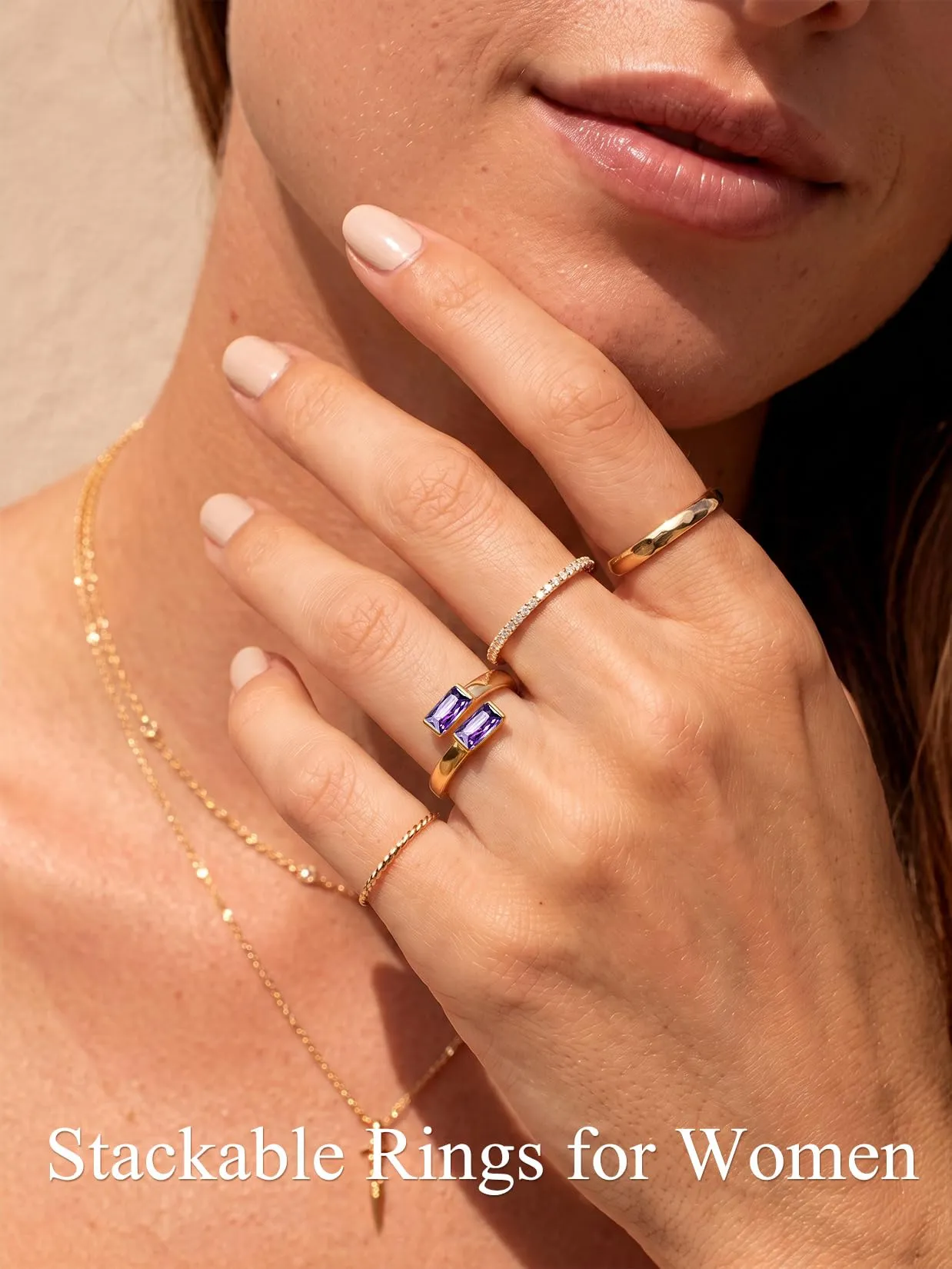 Suplight Anello Donna Oro Regolabile Rettangolare Pietre Portafortuna - immagine 3