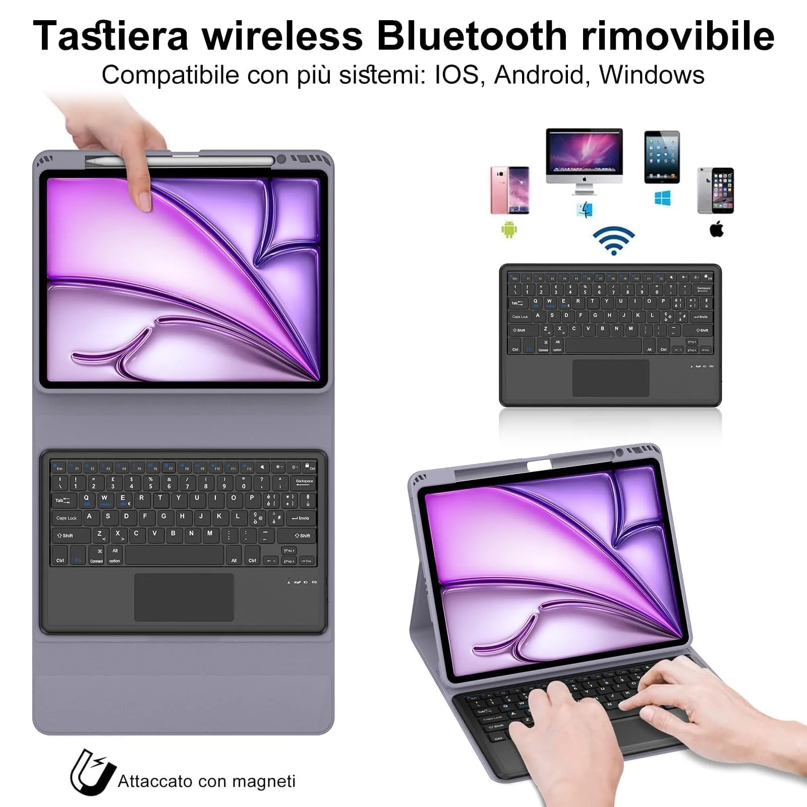 Tastiera Cover per iPad Air 13 M4 2026/M3/M2 13 Pollici/Pro 12.9 6-3 Gen - immagine 3
