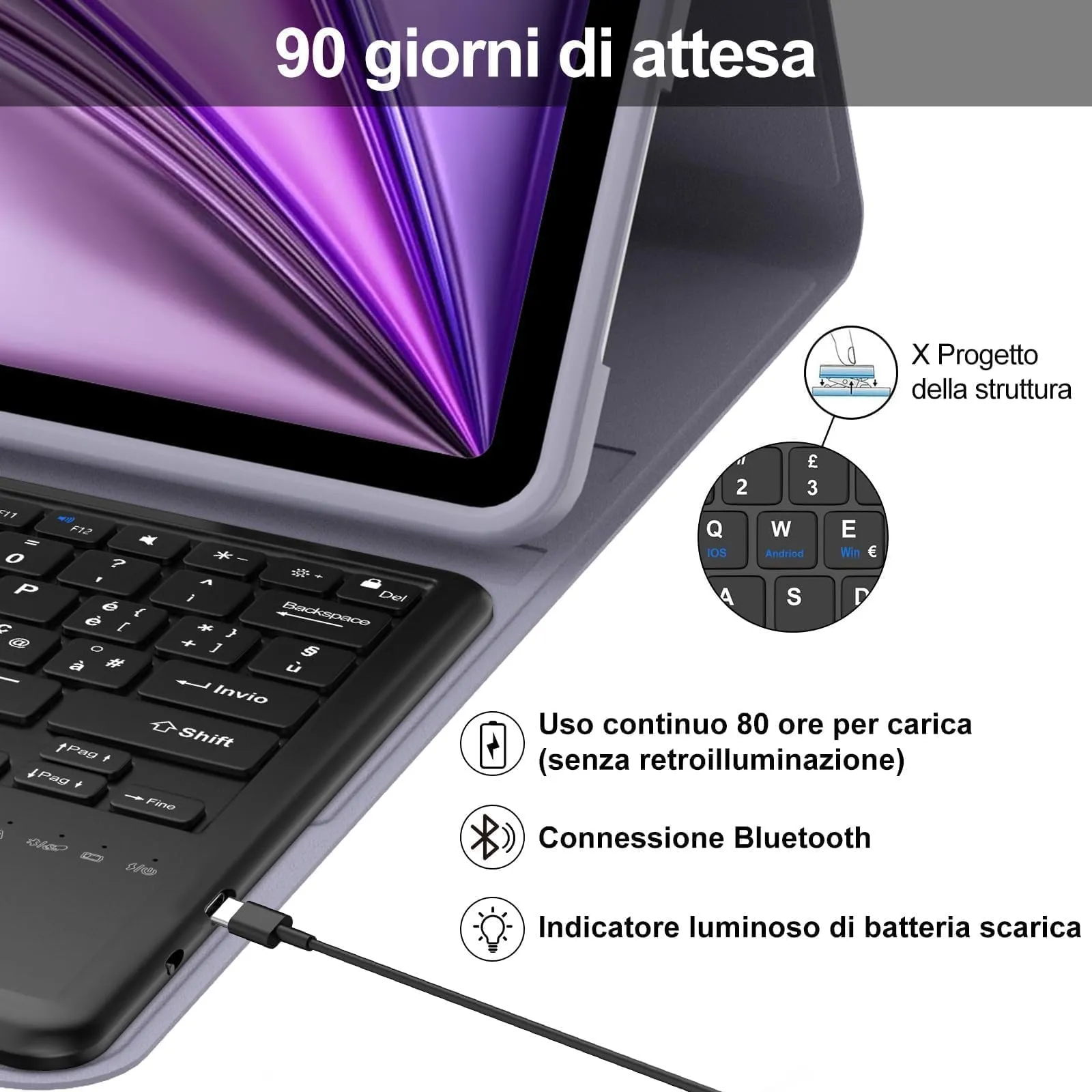 Tastiera Cover per iPad Air 13 M4 2026/M3/M2 13 Pollici/Pro 12.9 6-3 Gen - immagine 4