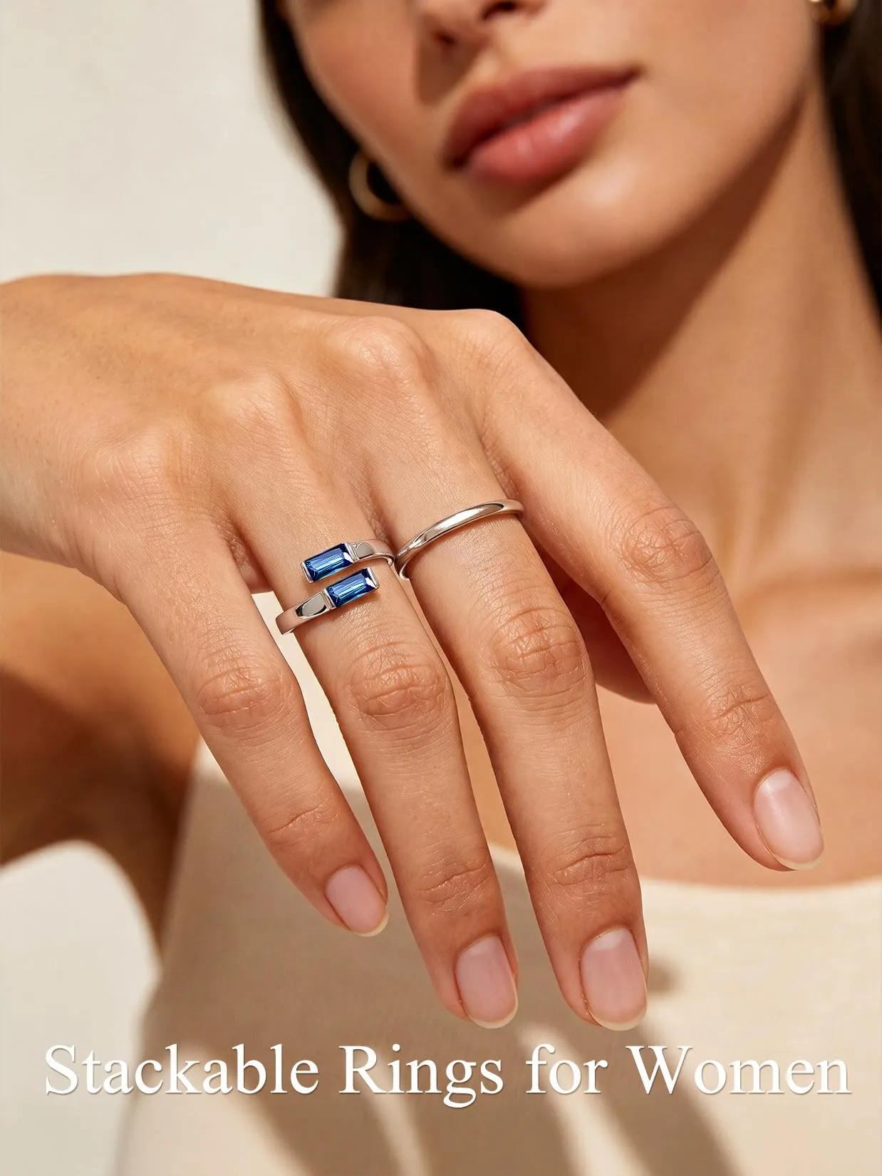 Suplight Anello Donna Argento Regolabile Rettangolare Pietre Portafortuna - immagine 3