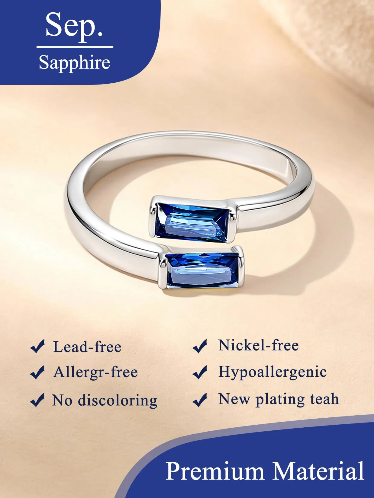Suplight Anello Donna Argento Regolabile Rettangolare Pietre Portafortuna - immagine 4