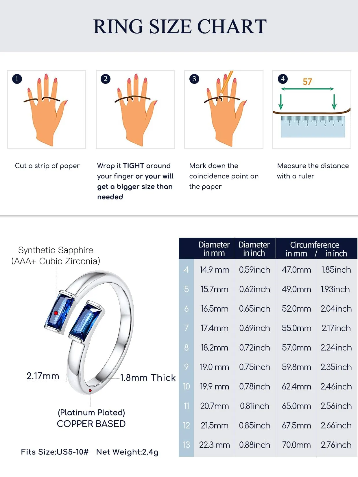 Suplight Anello Donna Argento Regolabile Rettangolare Pietre Portafortuna - immagine 5