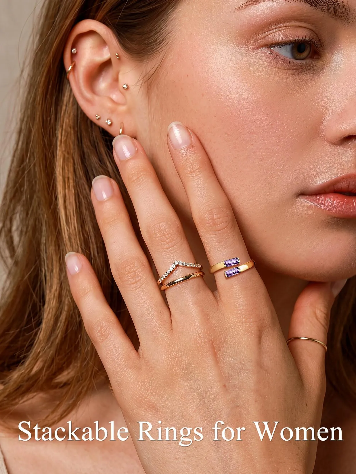 Suplight Anello Donna Oro Regolabile Rettangolare Pietre Portafortuna - immagine 3