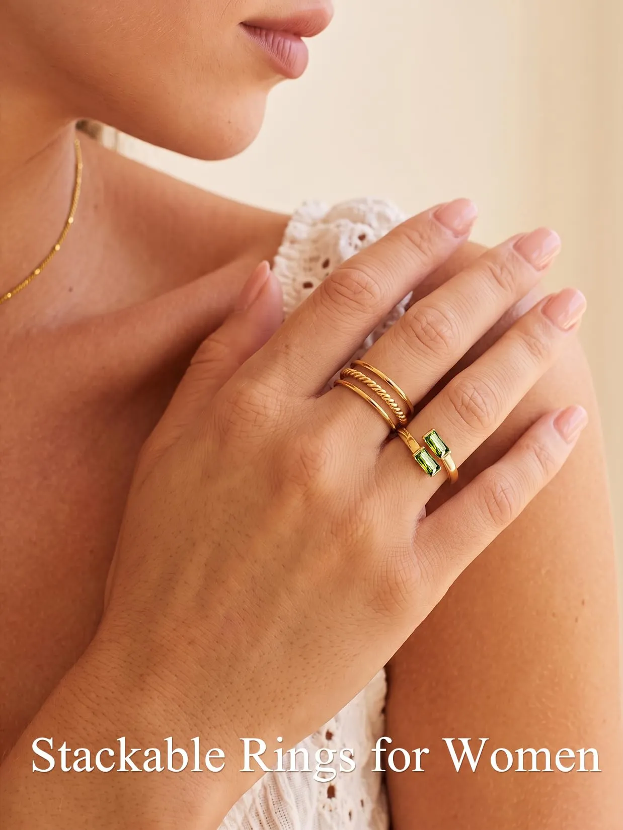 Suplight Anello Donna Oro Regolabile Rettangolare Pietre Portafortuna - immagine 3