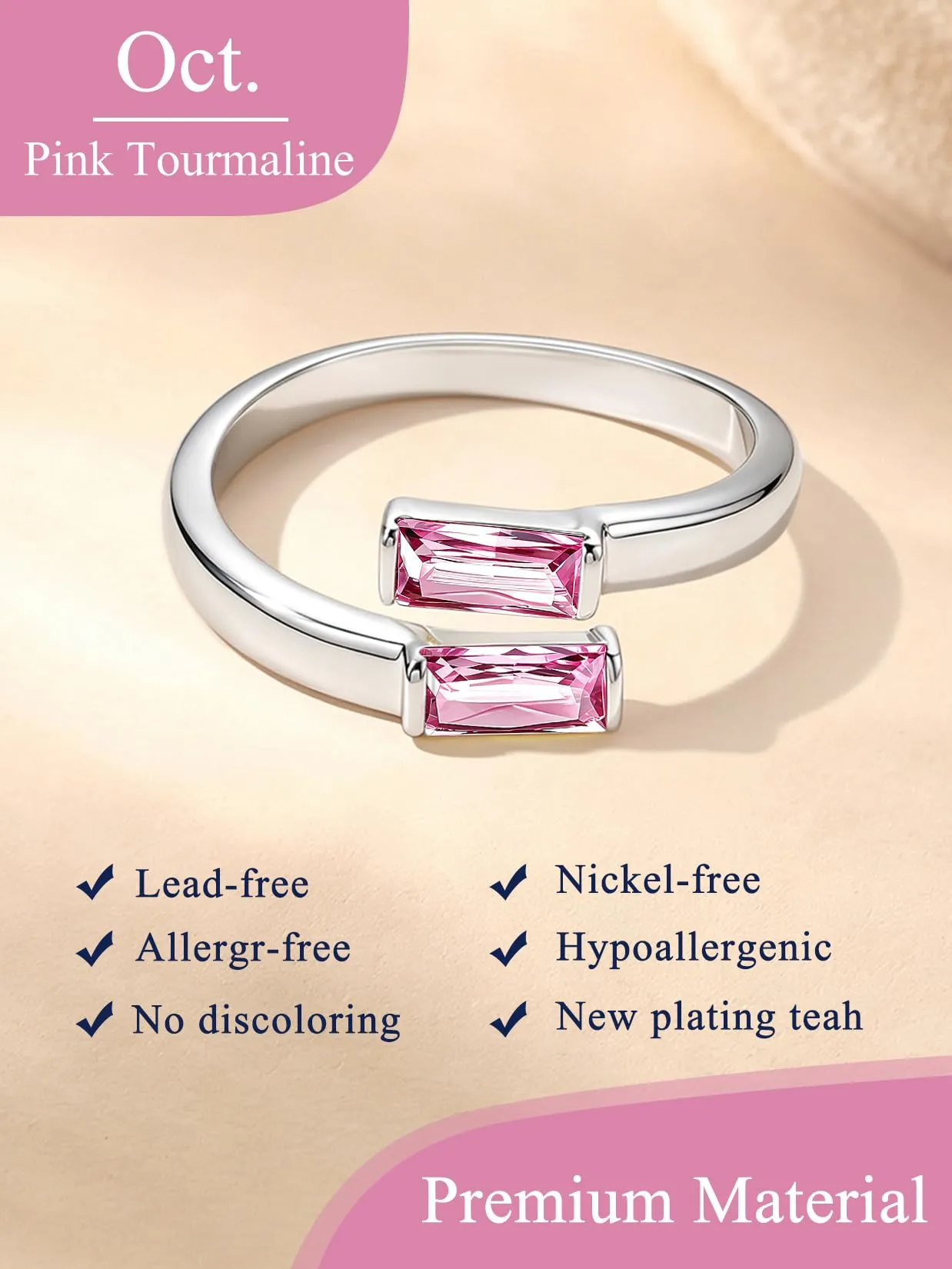 Suplight Anello Donna Argento Regolabile Rettangolare Pietre Portafortuna - immagine 4