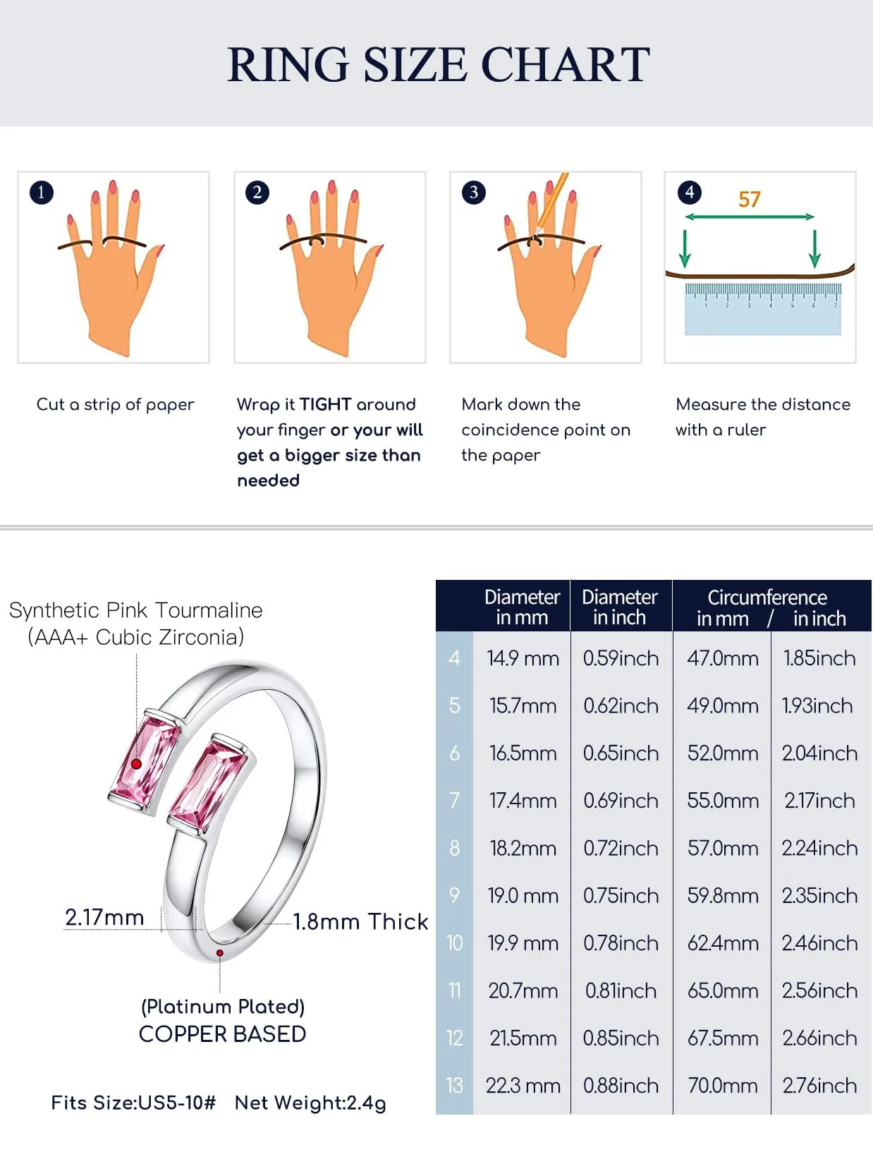 Suplight Anello Donna Argento Regolabile Rettangolare Pietre Portafortuna - immagine 5