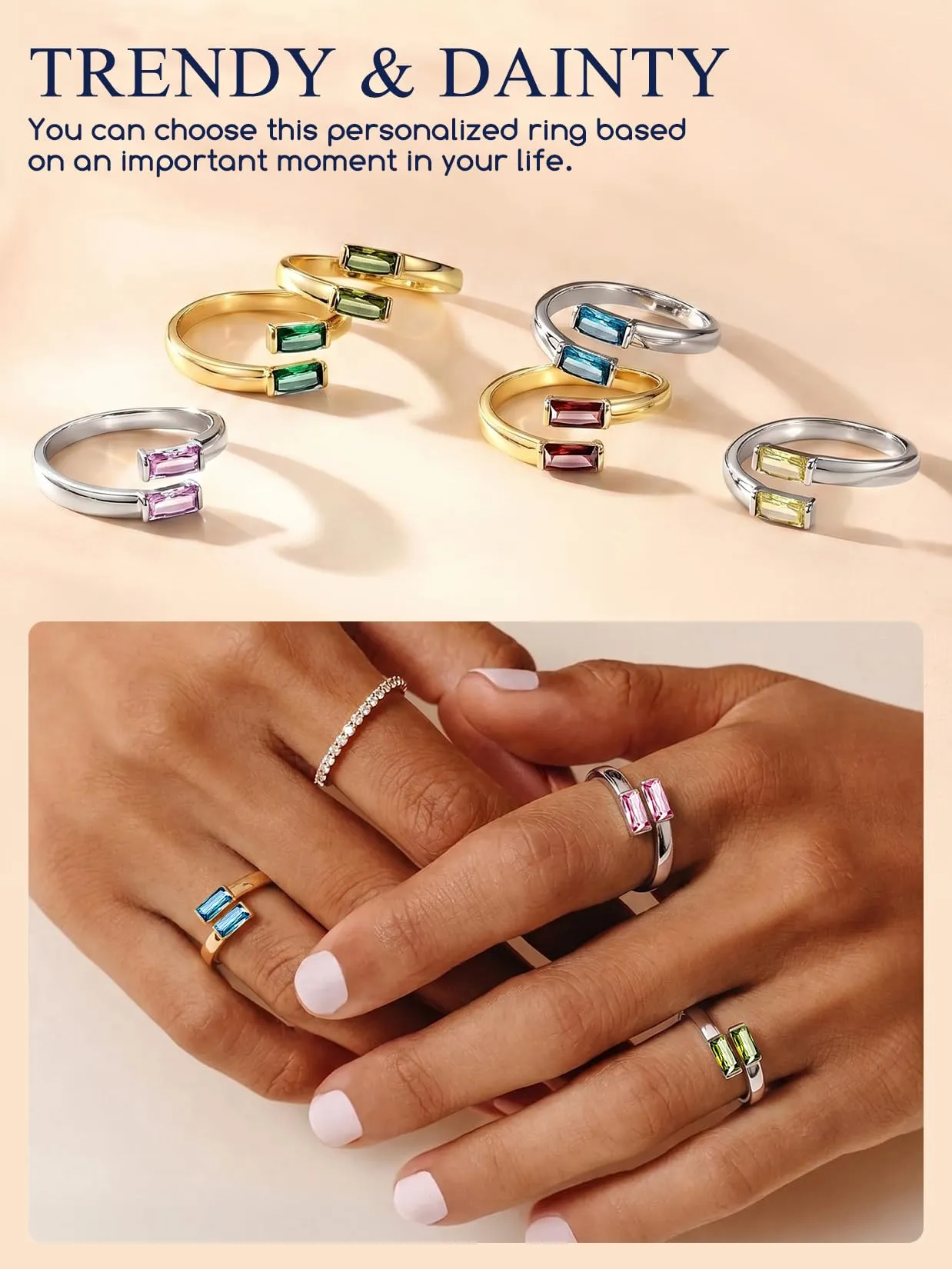 Suplight Anello Donna Oro Regolabile Rettangolare Pietre Portafortuna - immagine 7