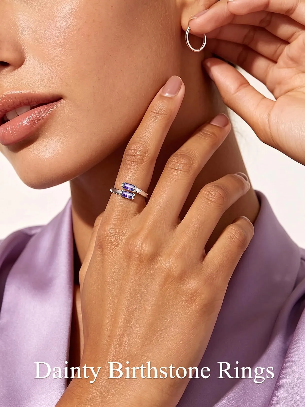Suplight Anello Donna Argento Regolabile Rettangolare Pietre Portafortuna - immagine 2