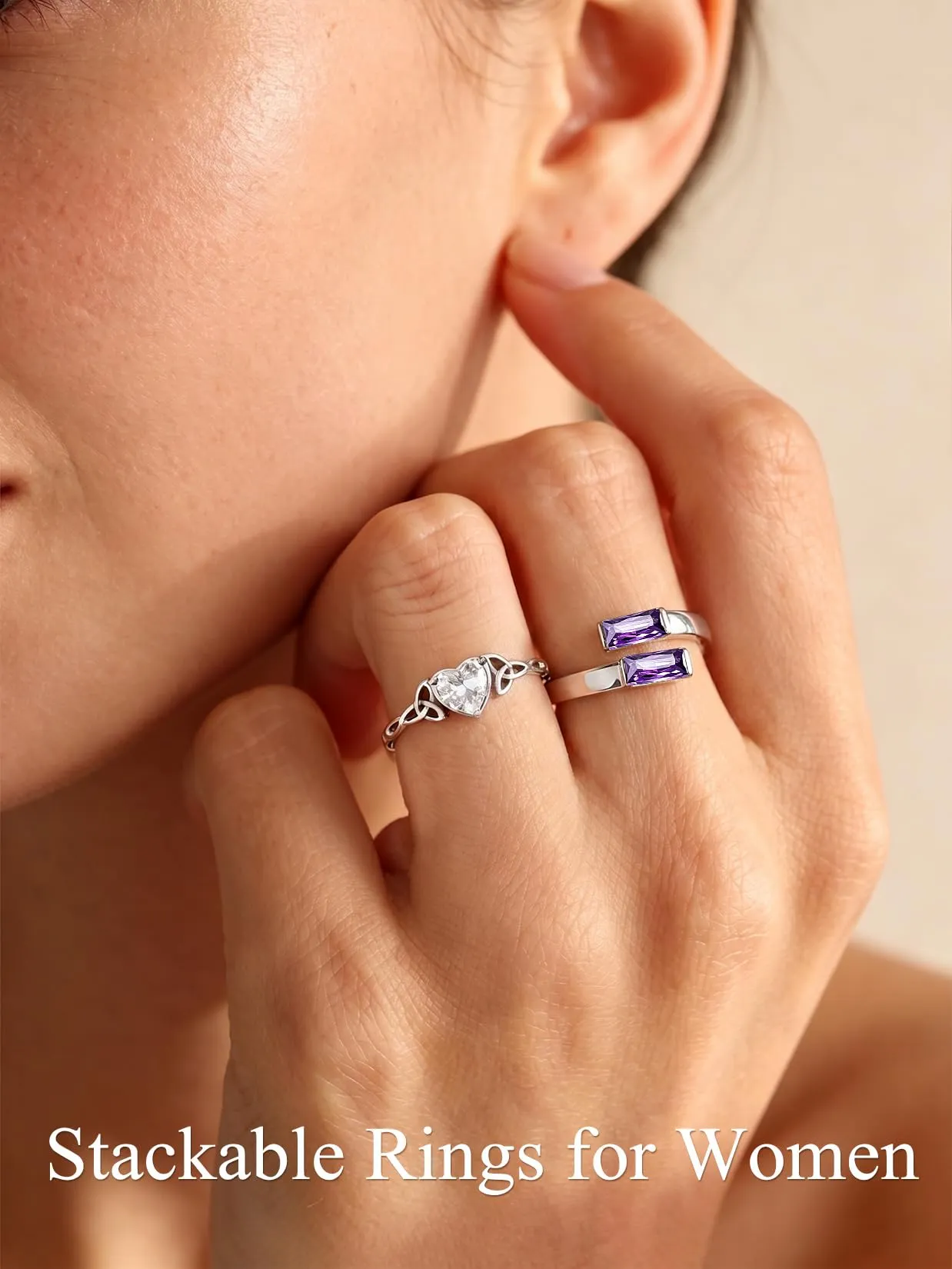 Suplight Anello Donna Argento Regolabile Rettangolare Pietre Portafortuna - immagine 3