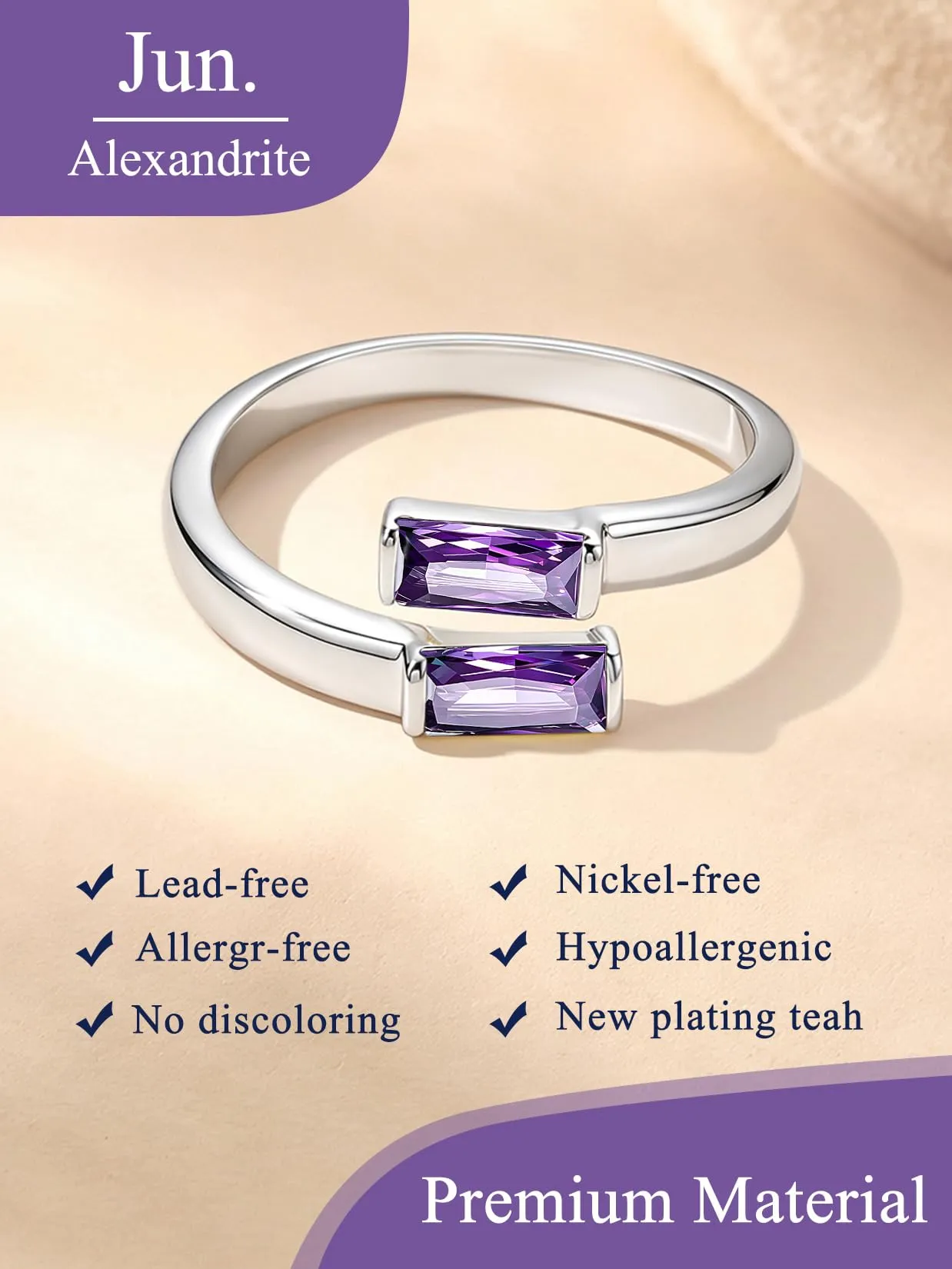 Suplight Anello Donna Argento Regolabile Rettangolare Pietre Portafortuna - immagine 4