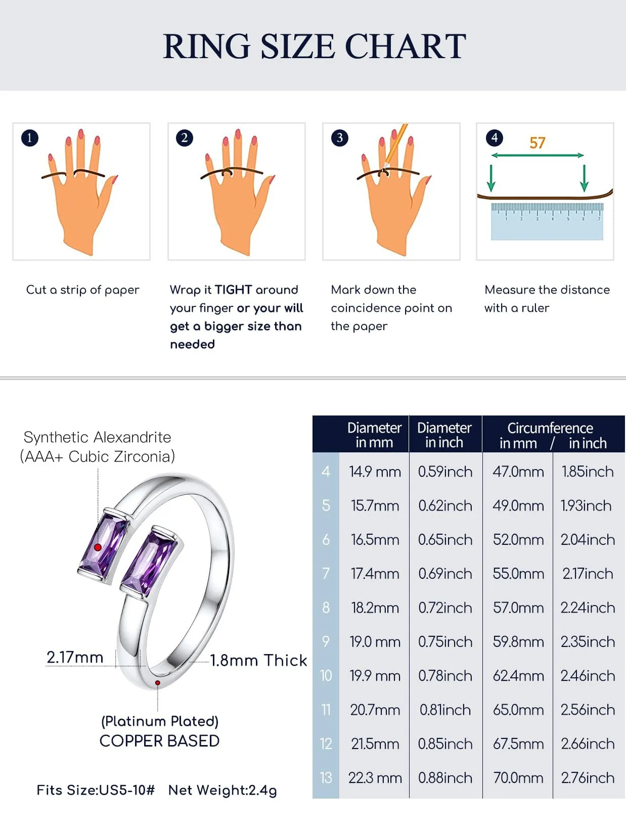 Suplight Anello Donna Argento Regolabile Rettangolare Pietre Portafortuna - immagine 5