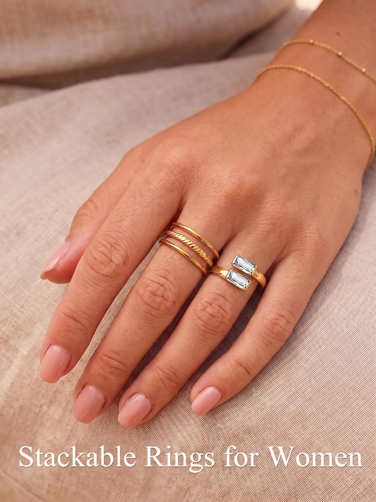 Suplight Anello Donna Oro Regolabile Rettangolare Pietre Portafortuna - immagine 3