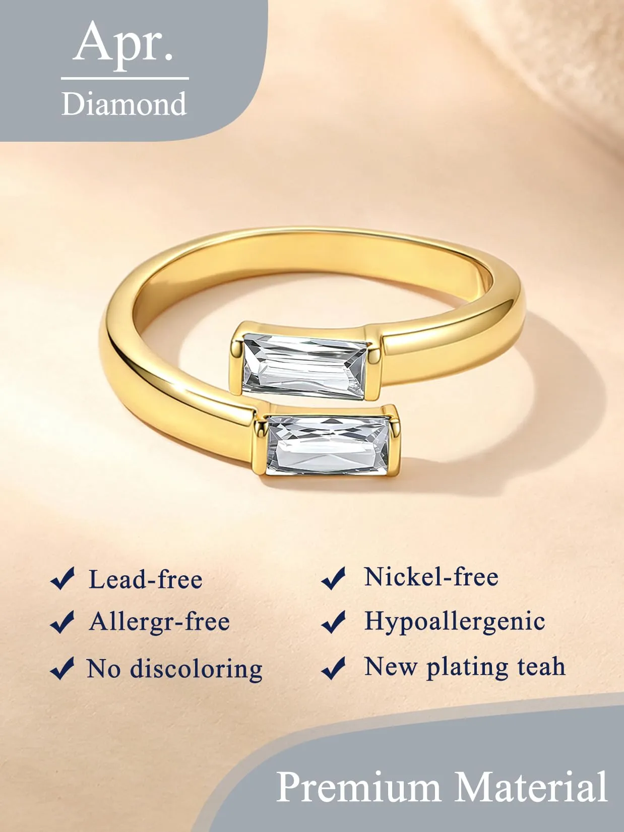 Suplight Anello Donna Oro Regolabile Rettangolare Pietre Portafortuna - immagine 4