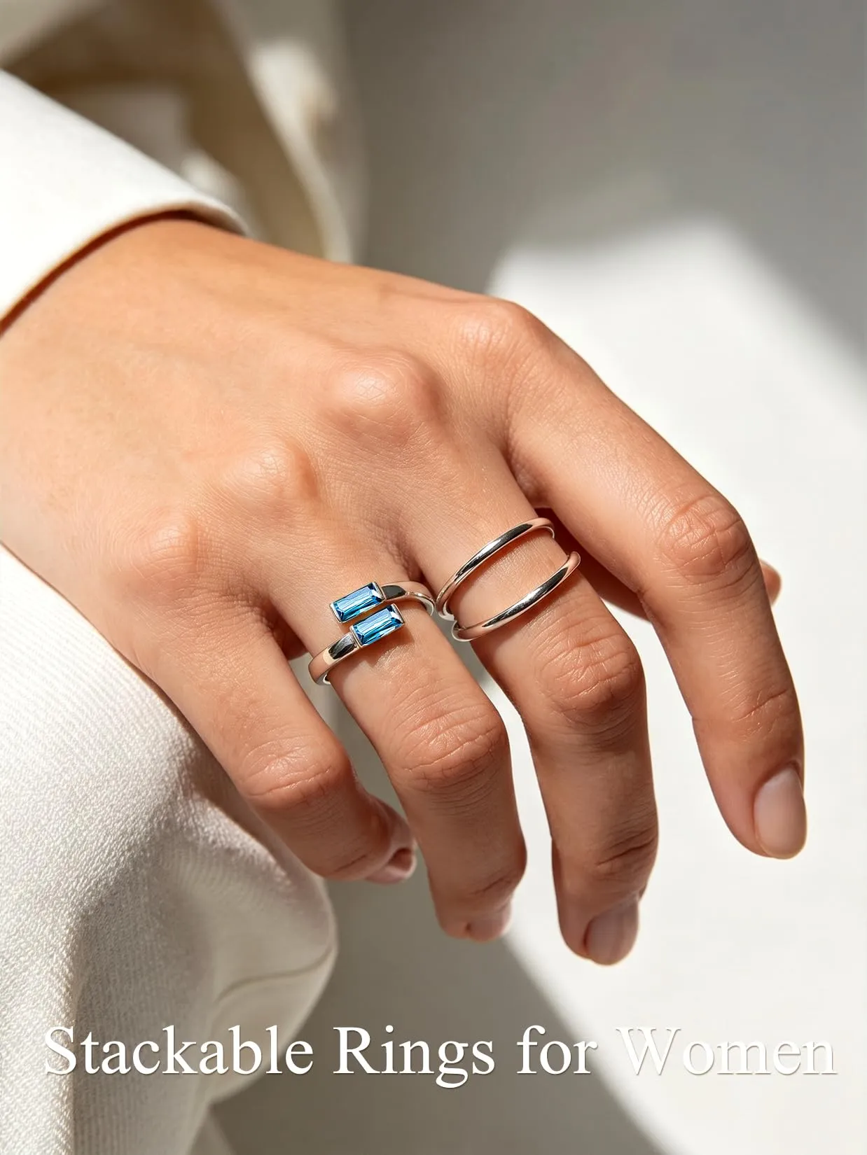 Suplight Anello Donna Argento Regolabile Rettangolare Pietre Portafortuna - immagine 3