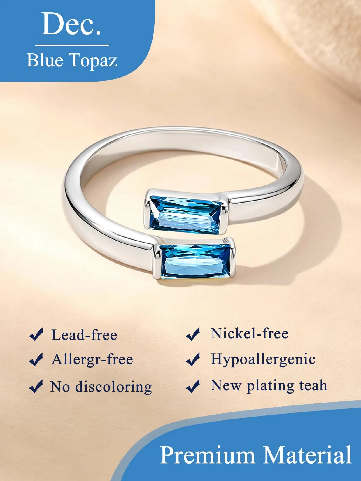 Suplight Anello Donna Argento Regolabile Rettangolare Pietre Portafortuna - immagine 4