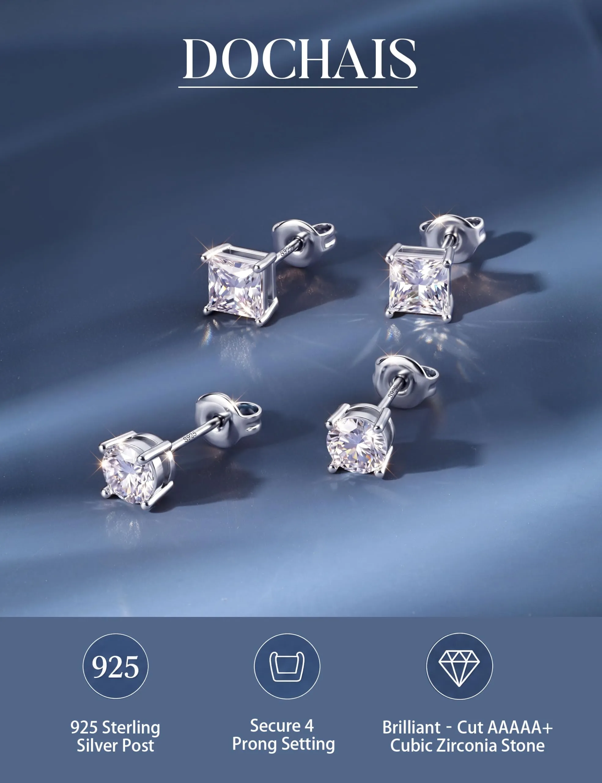 DOCHAIS Set Orecchini Argento 925 Donna Uomo Anallergici Zirconia Cubica - immagine 2