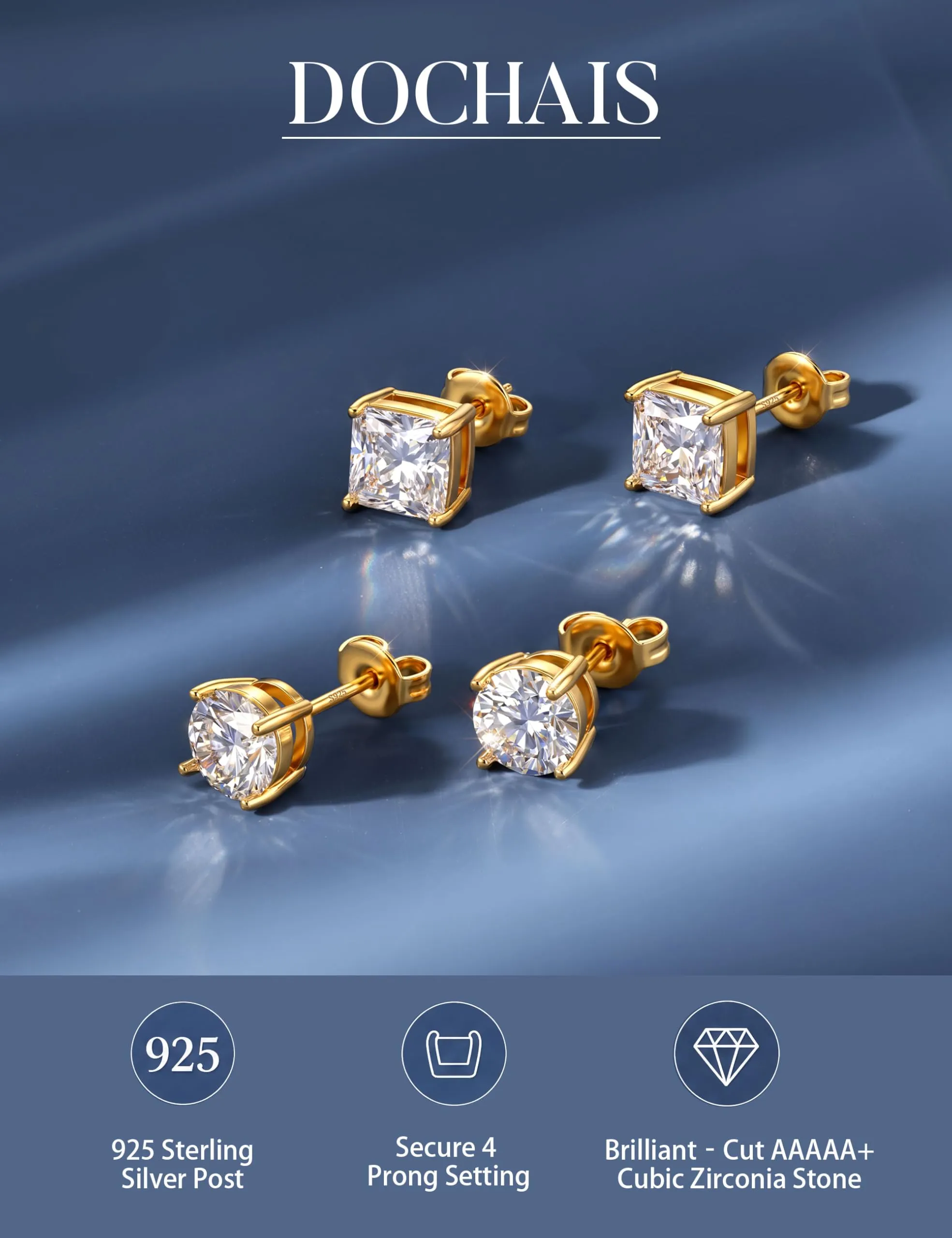 DOCHAIS Set Orecchini Argento 925 Donna Uomo Anallergici Zirconia Cubica - immagine 2