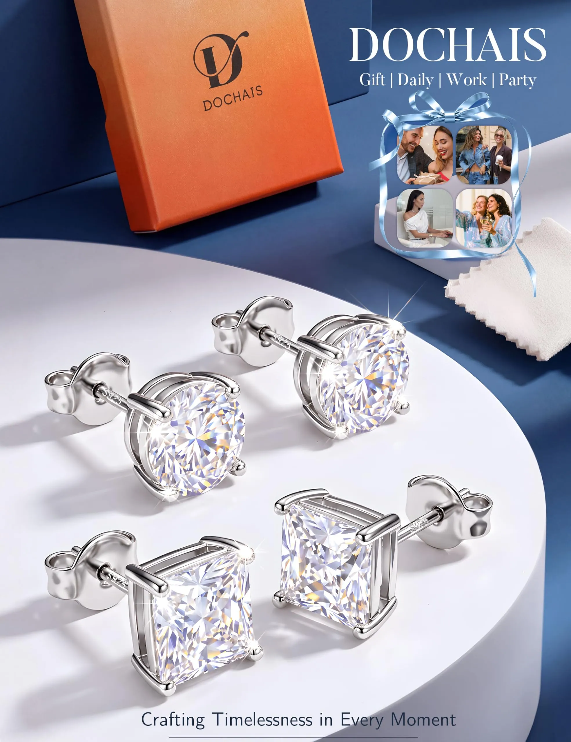 DOCHAIS Set Orecchini Argento 925 Donna Uomo Anallergici Zirconia Cubica - immagine 7
