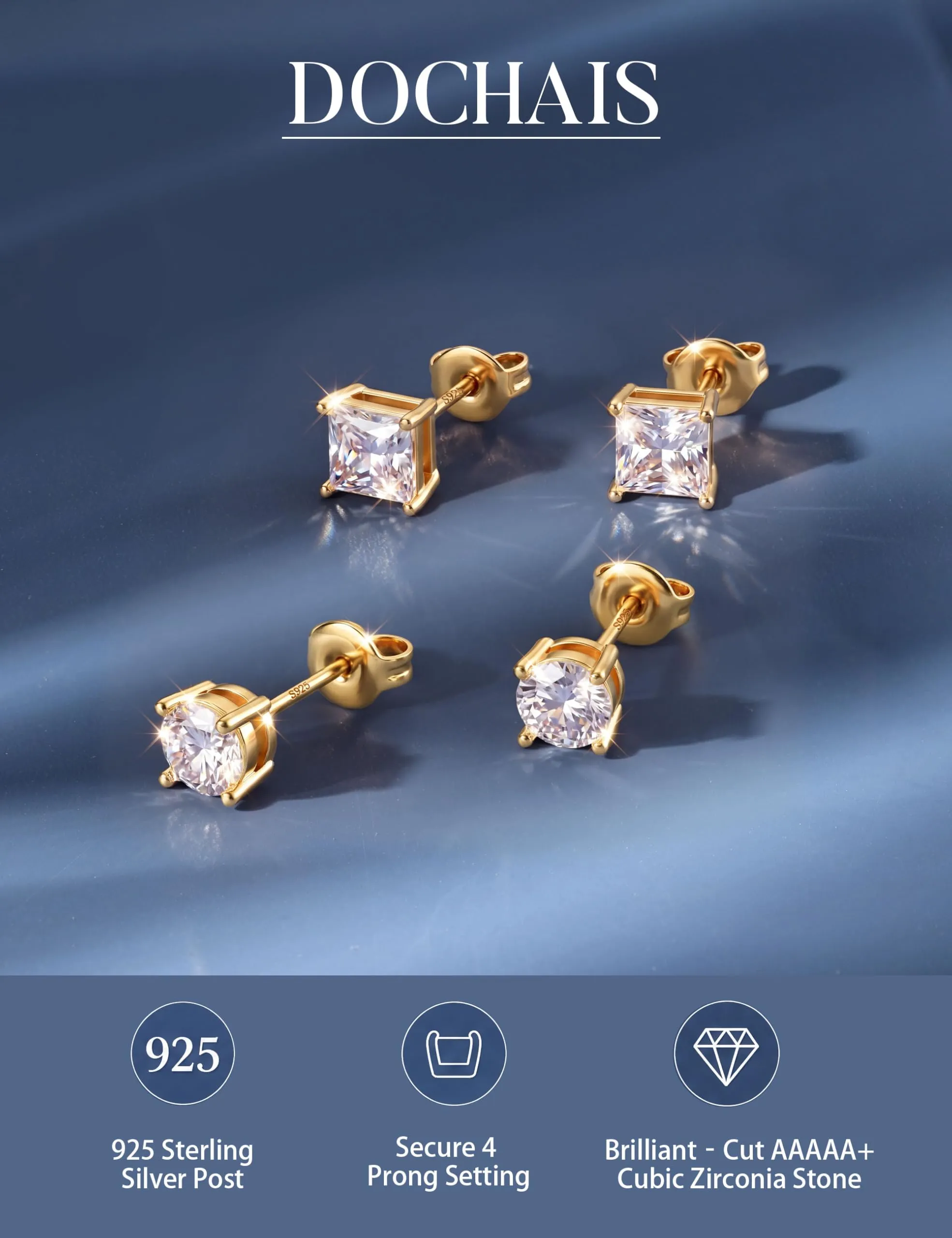 DOCHAIS Set Orecchini Argento 925 Donna Uomo Anallergici Zirconia Cubica - immagine 2