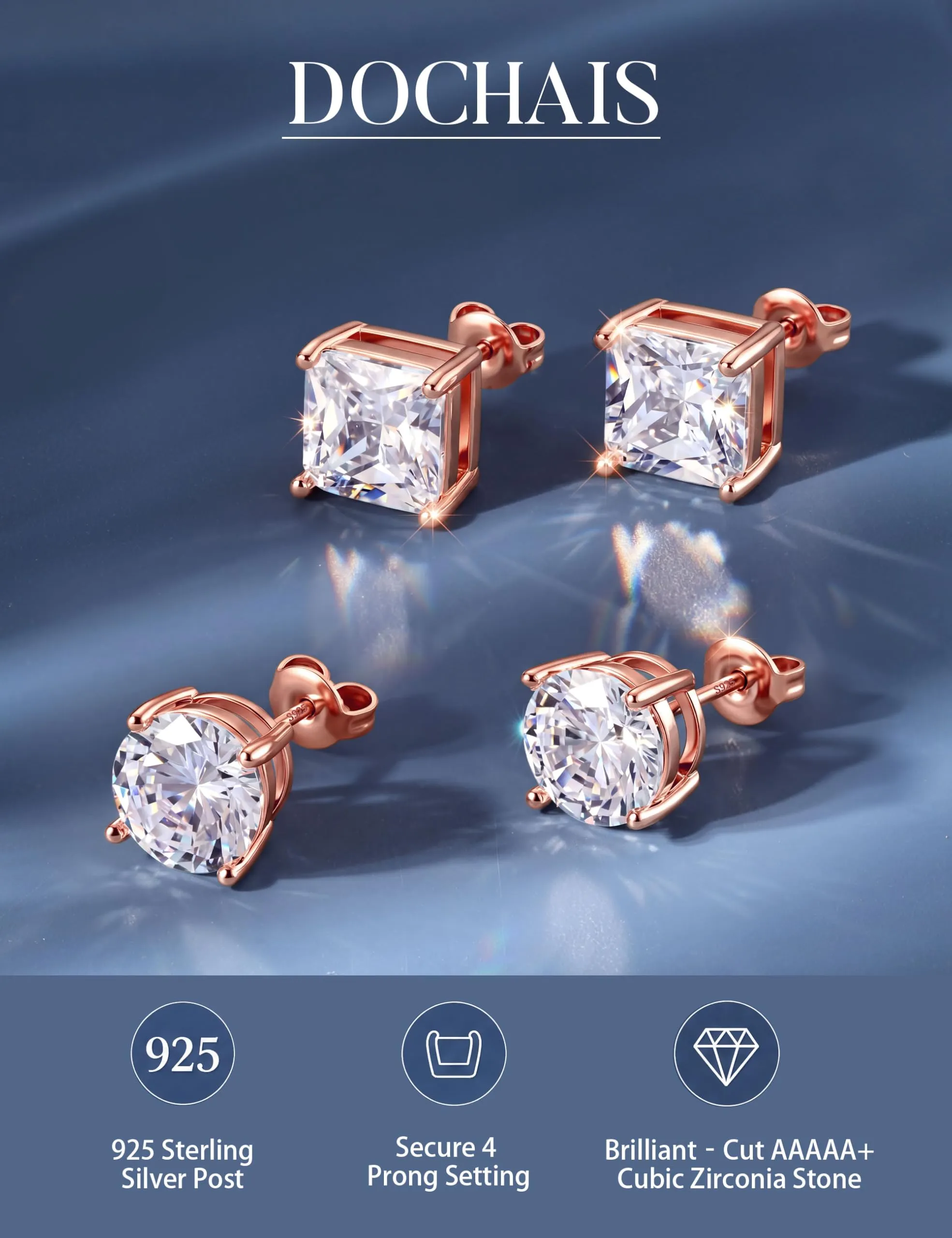 DOCHAIS Set Orecchini Argento 925 Donna Uomo Anallergici Zirconia Cubica - immagine 2