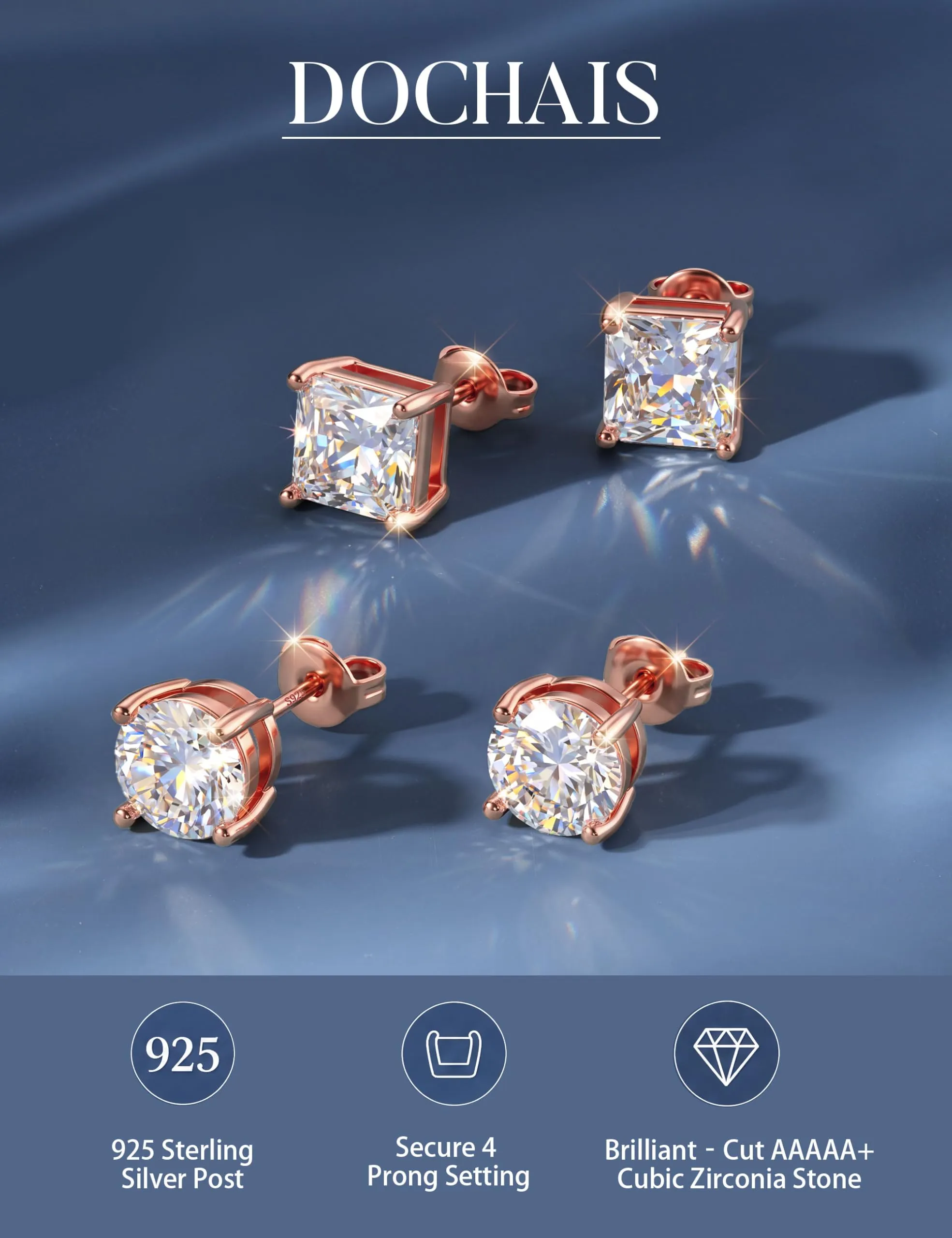 DOCHAIS Set Orecchini Argento 925 Donna Uomo Anallergici Zirconia Cubica - immagine 2
