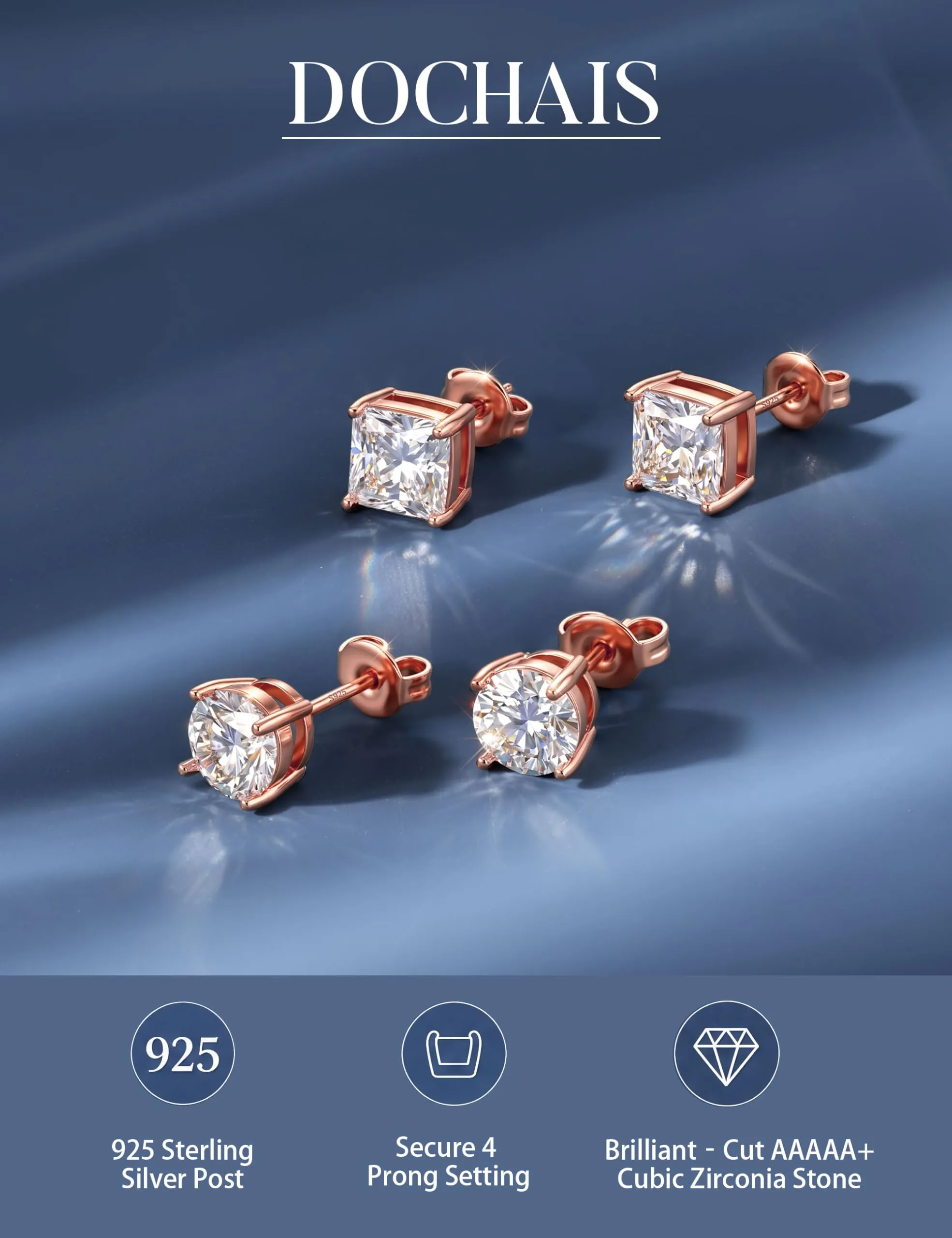 DOCHAIS Set Orecchini Argento 925 Donna Uomo Anallergici Zirconia Cubica - immagine 2