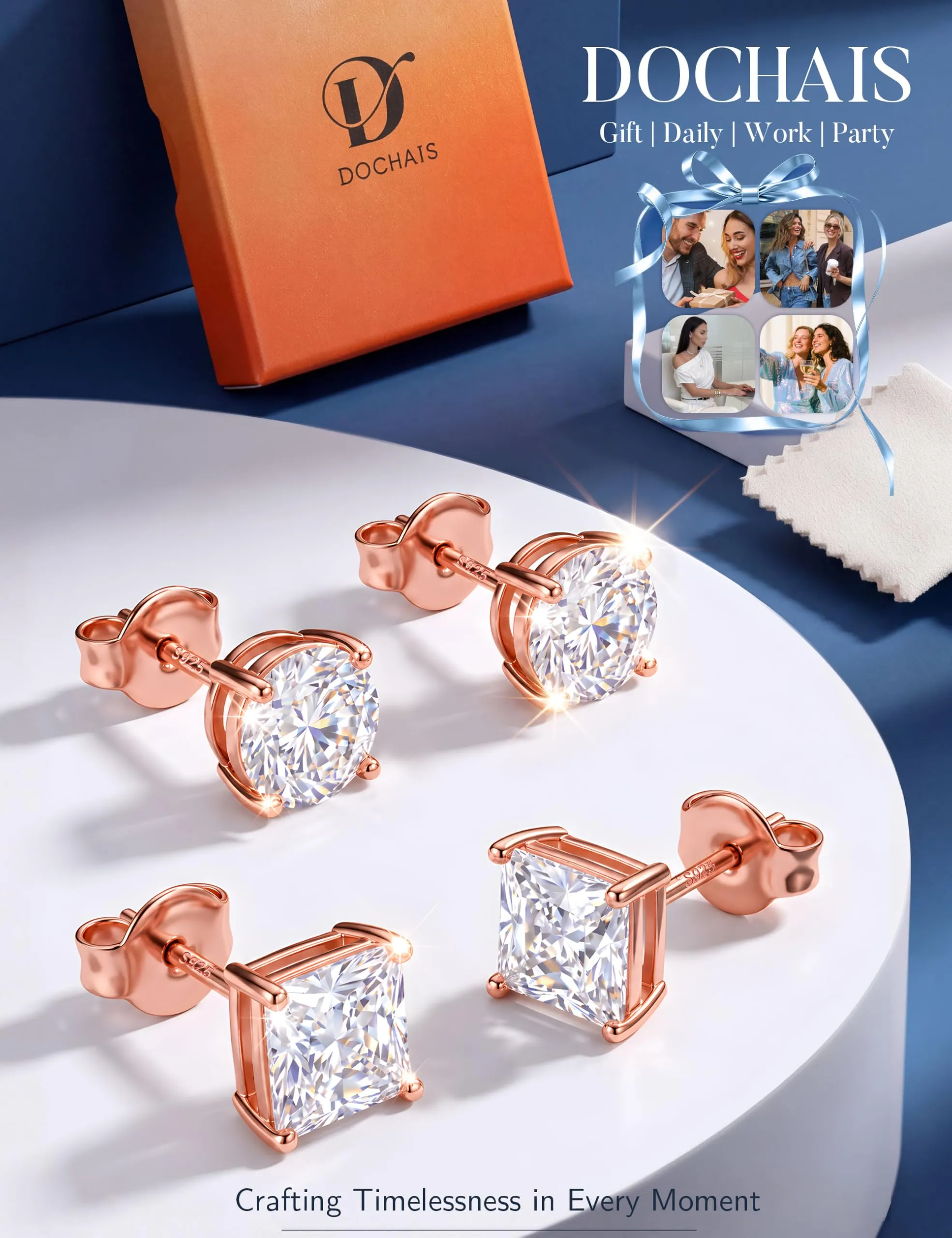 DOCHAIS Set Orecchini Argento 925 Donna Uomo Anallergici Zirconia Cubica - immagine 7