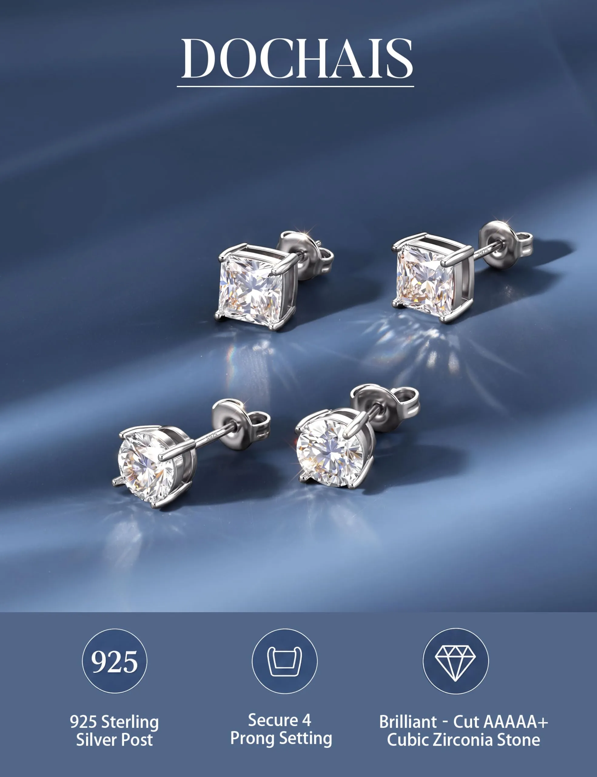 DOCHAIS Set Orecchini Argento 925 Donna Uomo Anallergici Zirconia Cubica - immagine 2