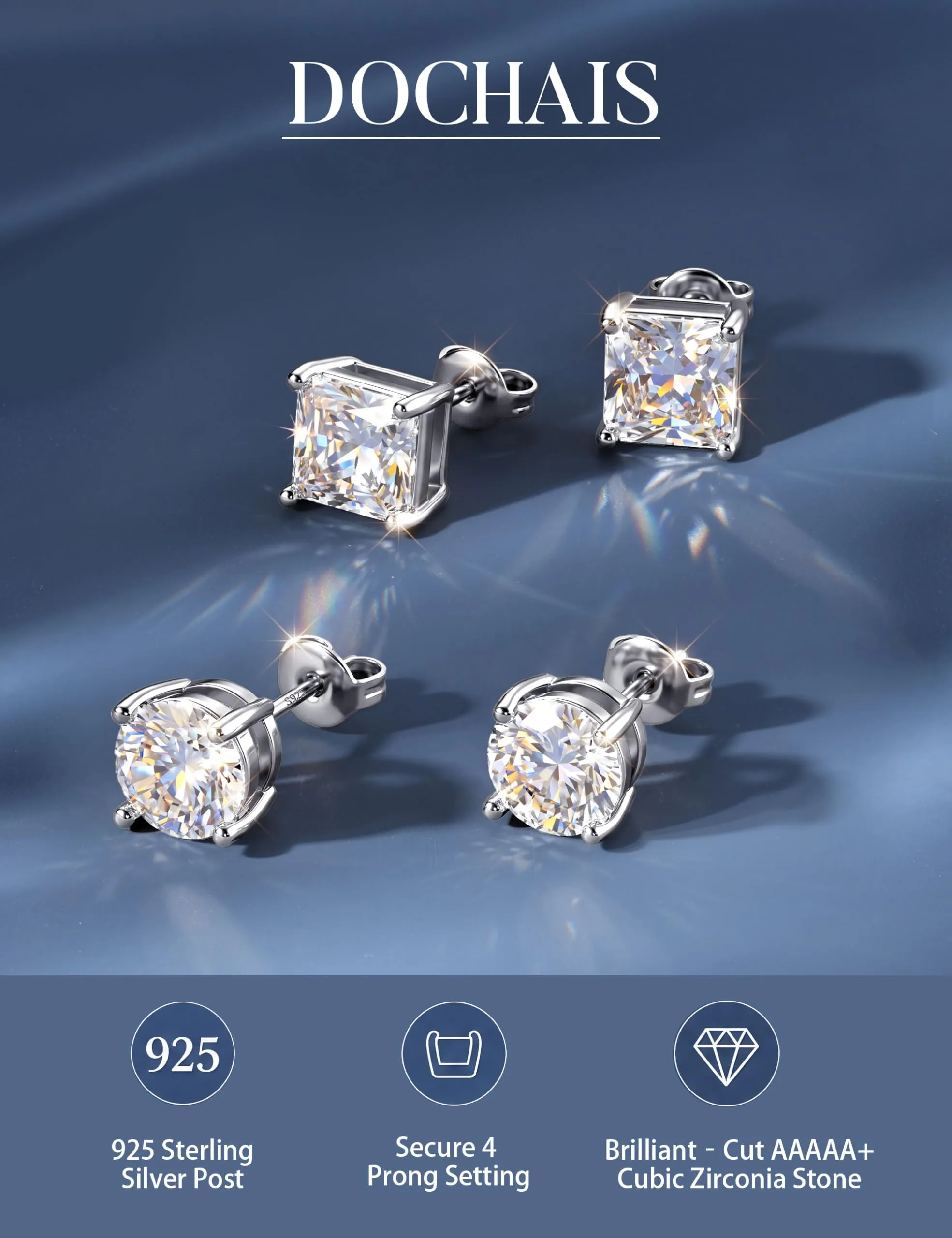 DOCHAIS Set Orecchini Argento 925 Donna Uomo Anallergici Zirconia Cubica - immagine 2