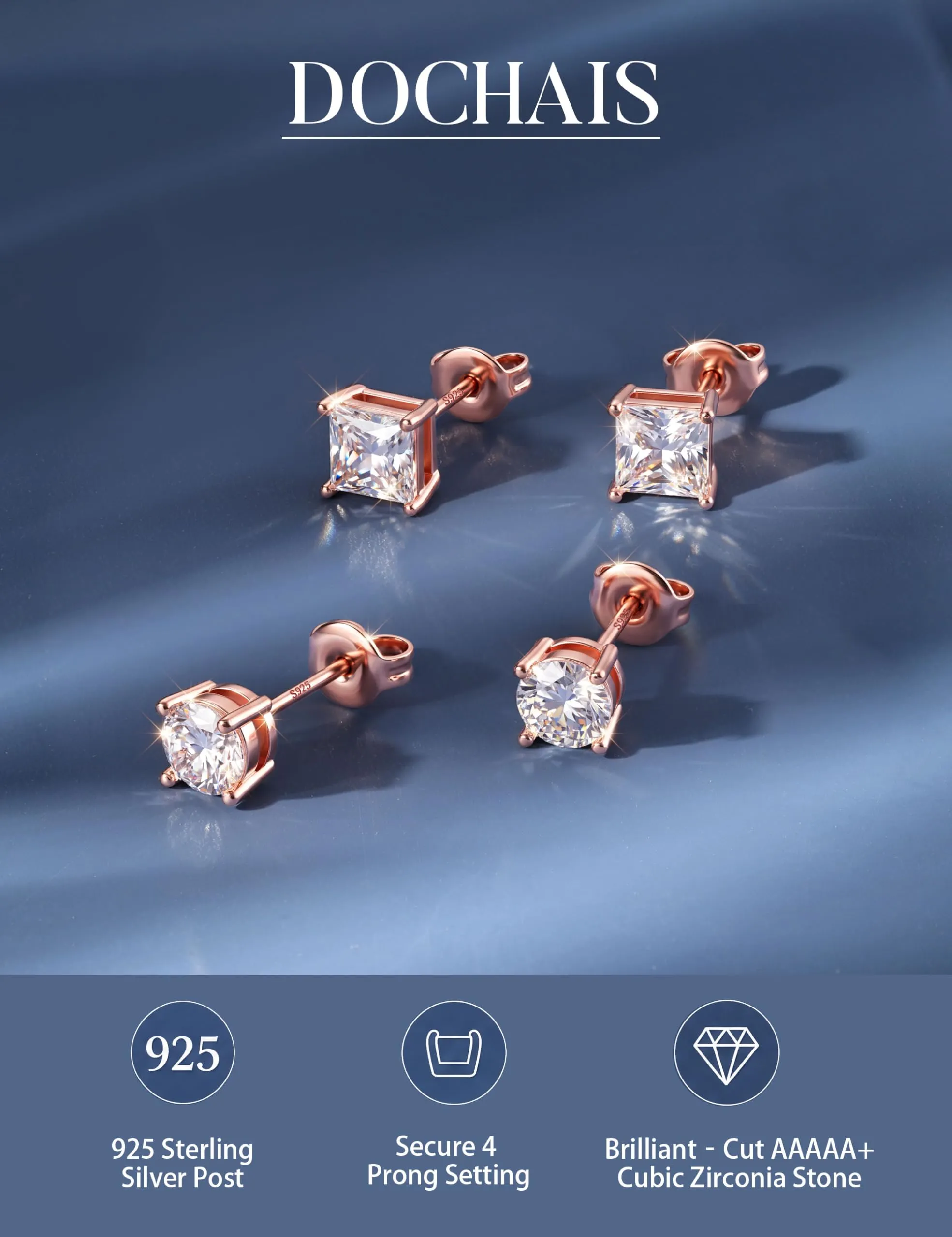 DOCHAIS Set Orecchini Argento 925 Donna Uomo Anallergici Zirconia Cubica - immagine 2