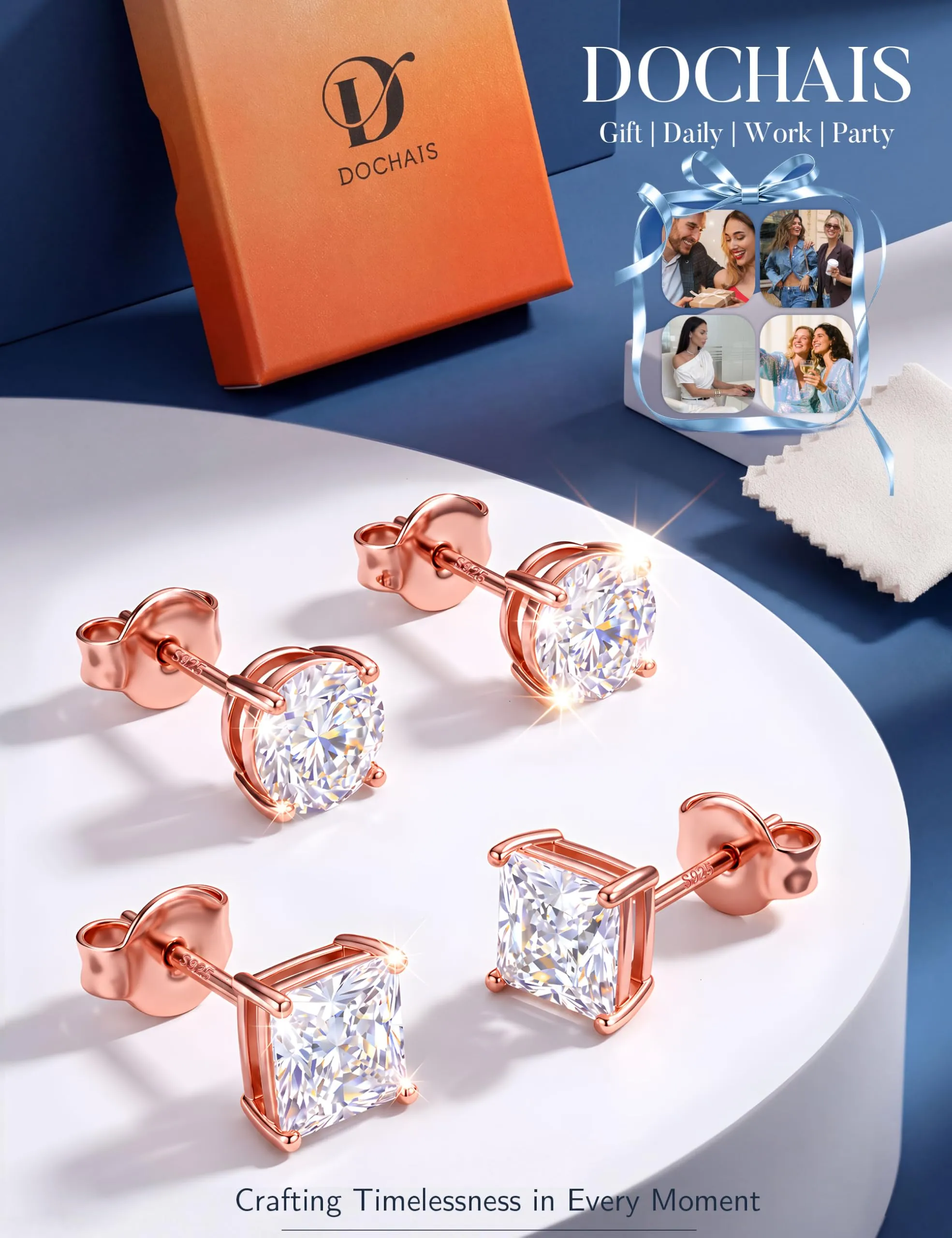 DOCHAIS Set Orecchini Argento 925 Donna Uomo Anallergici Zirconia Cubica - immagine 7