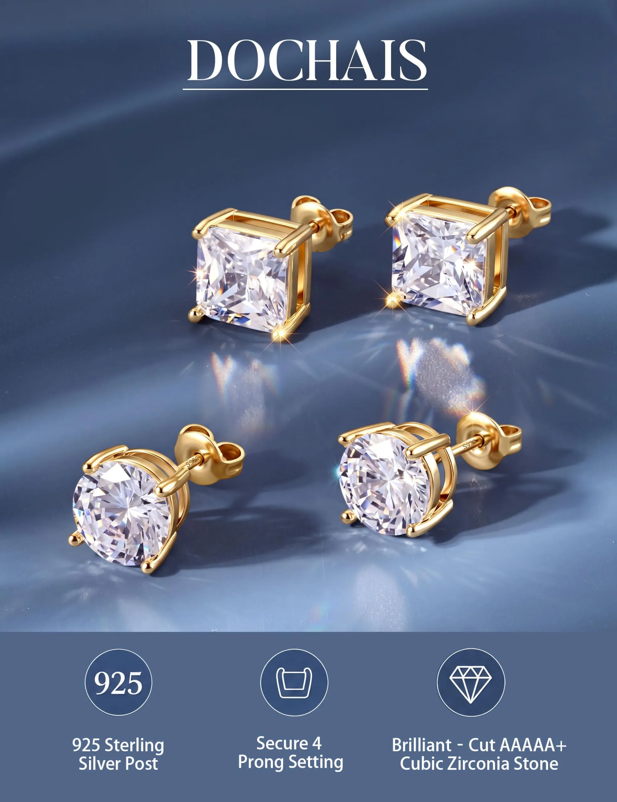 DOCHAIS Set Orecchini Argento 925 Donna Uomo Anallergici Zirconia Cubica - immagine 2