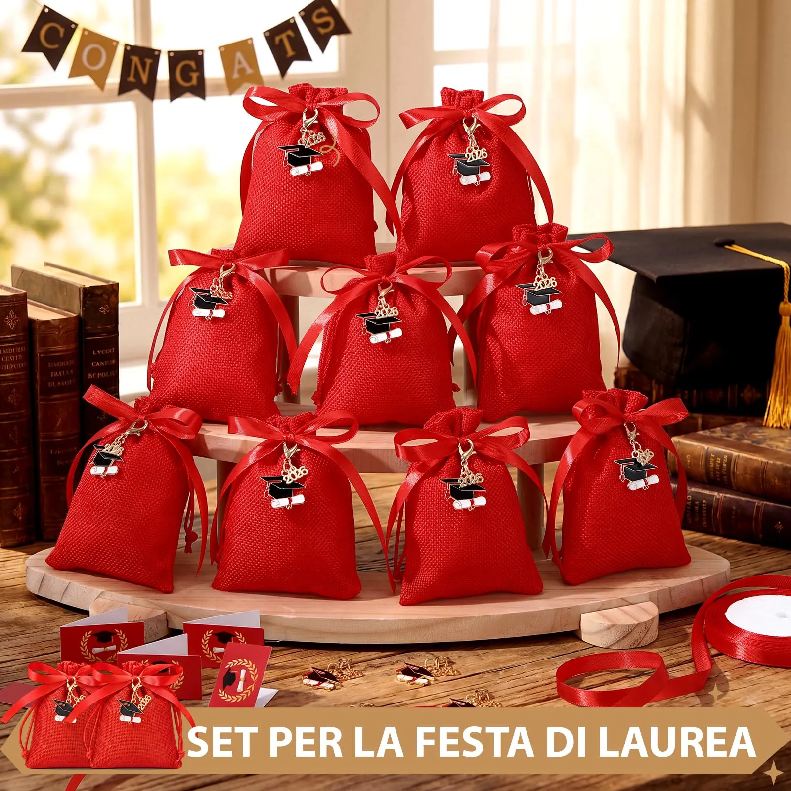 BBTO 50 Sets Bomboniere Laurea Sacchetti Laurea, Cappello Laureato 2026 - immagine 2