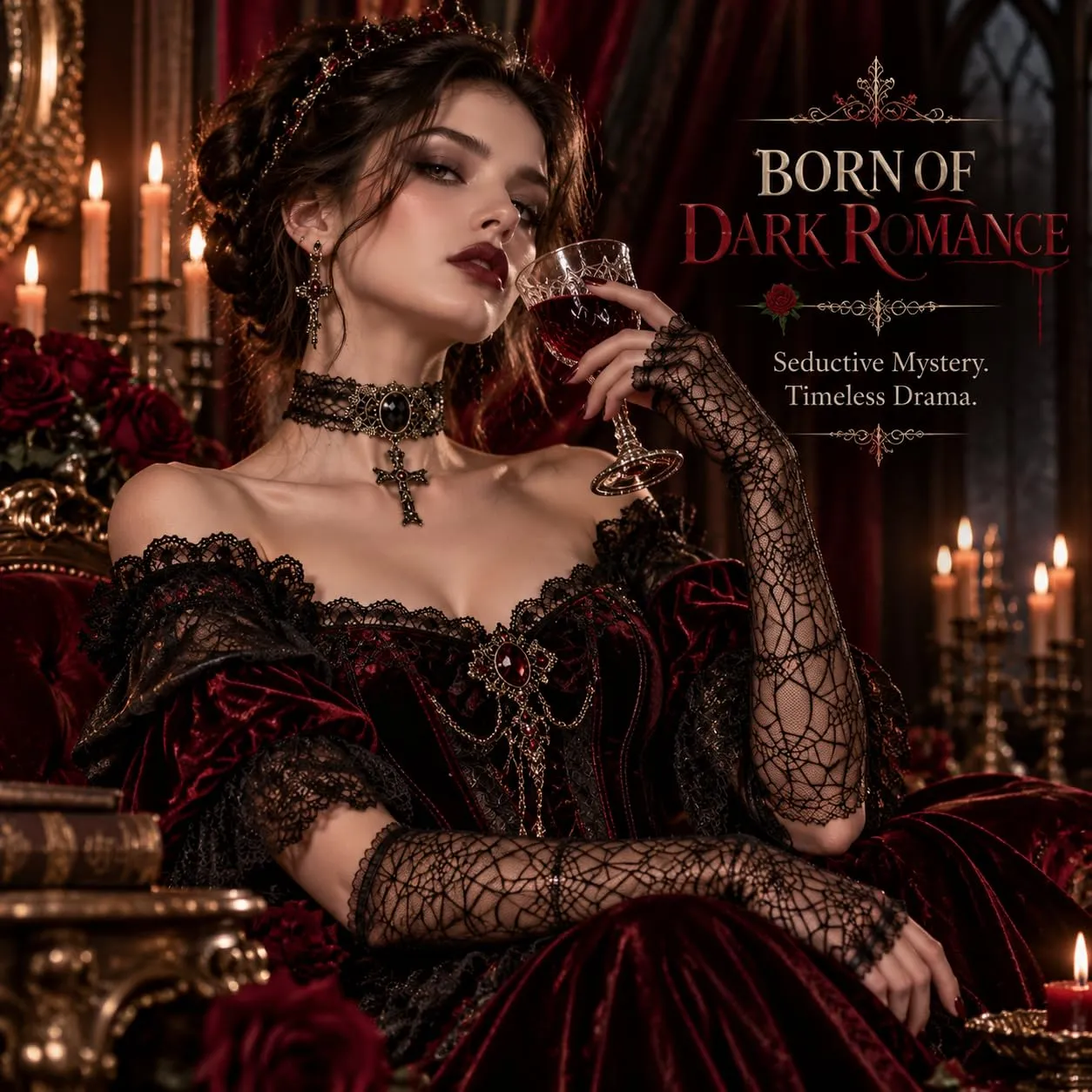 JOVYTH Set 2 Accessori Gotici Donna Halloween, Collare Choker Gotico con Croce e Guanti in Pizzo Nero Ragnatela, Gioielli Vampiro Strega Cosplay Carnevale - immagine 7
