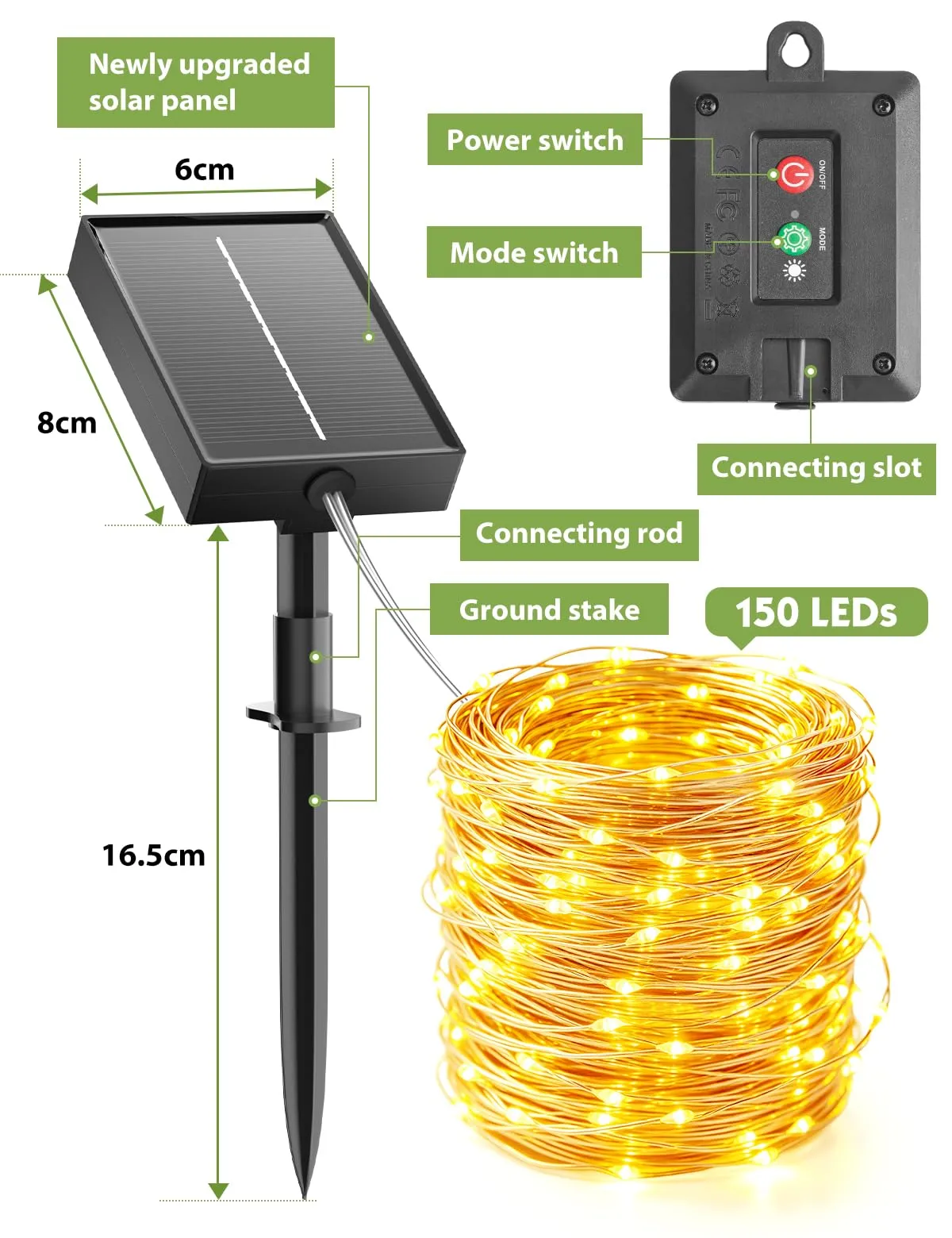 Luci Solari Esterno, [4 Pacchi] 15+2M 150LED Catena Luminosa Esterno Solare - immagine 6