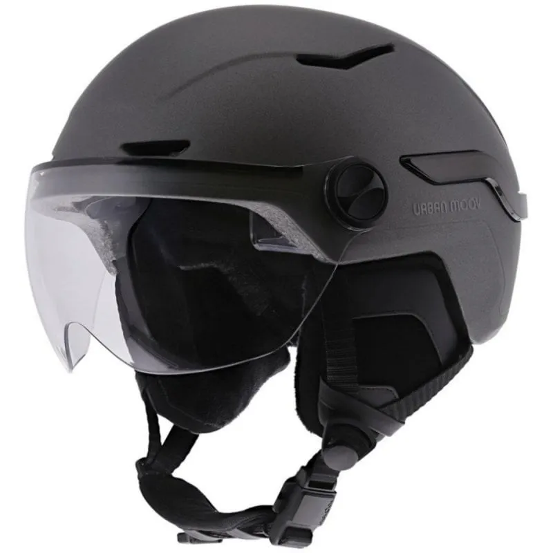 Casco smart con illuminazione intelligente, luce freno automatica, controllo remoto, IPX4, visiera anti-UV, taglia L, grigio scuro - immagine 1