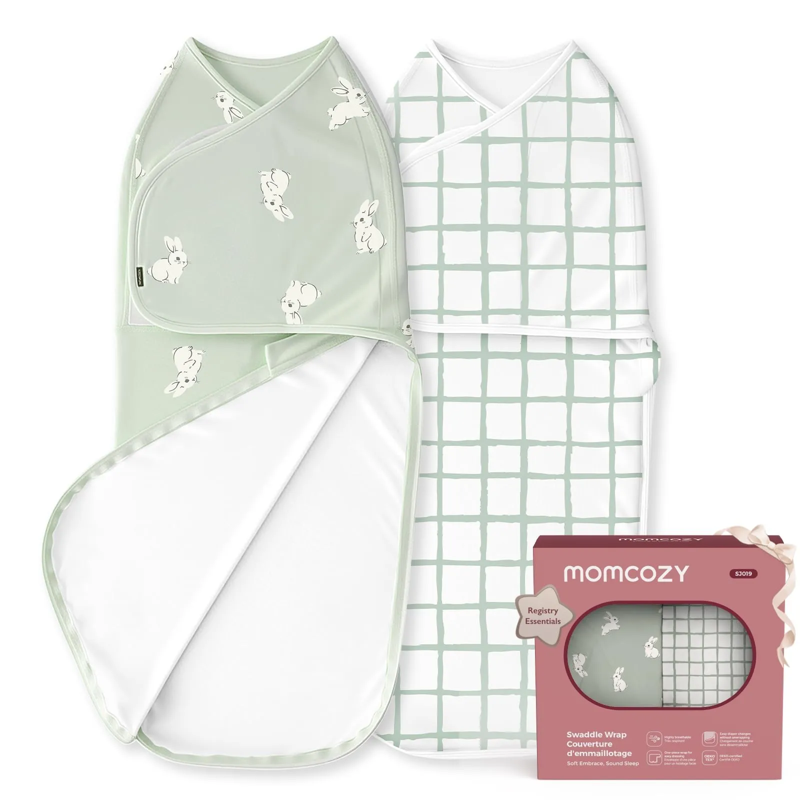 momcozy Swaddle Neonato 0-3 Mesi Sacco Nanna Bambù 2 Pezzi Verde Salvia - immagine 1