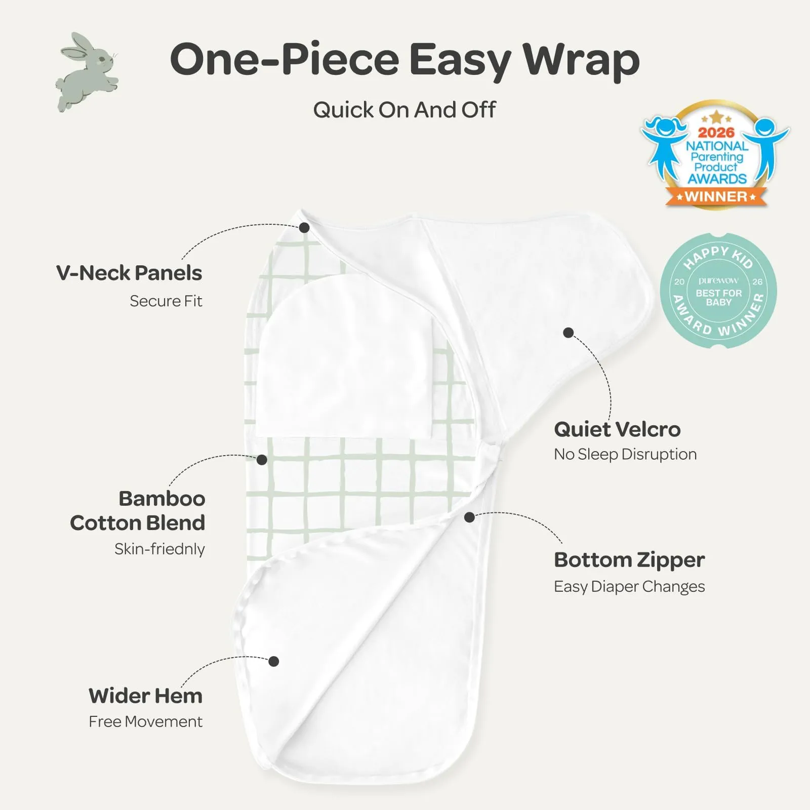 momcozy Swaddle Neonato 0-3 Mesi Sacco Nanna Bambù 2 Pezzi Verde Salvia - immagine 3