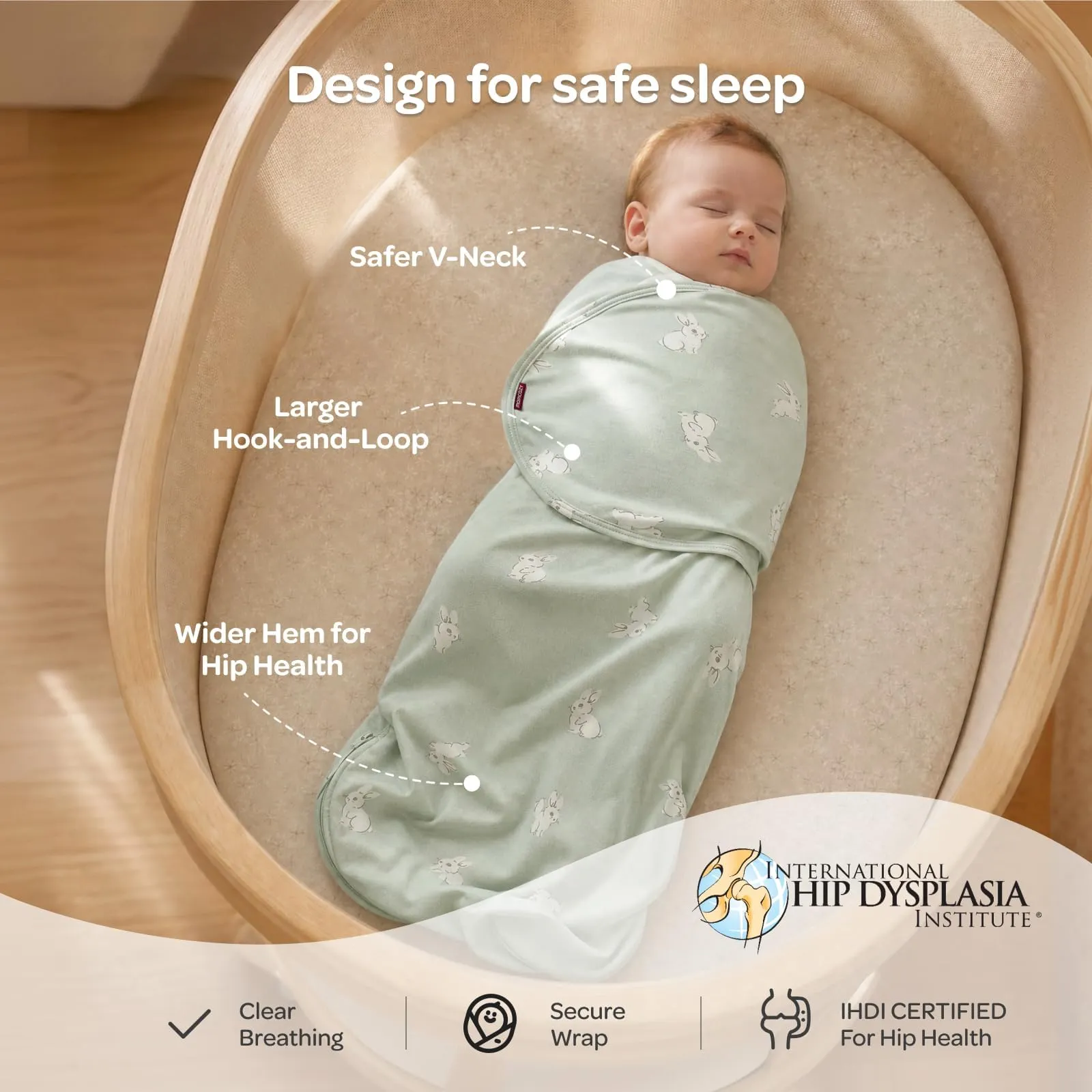 momcozy Swaddle Neonato 0-3 Mesi Sacco Nanna Bambù 2 Pezzi Verde Salvia - immagine 6