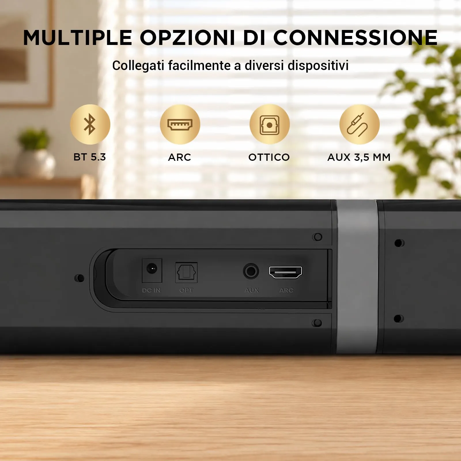 HoYLluDLL 120 W Soundbar per TV con subwoofer, 2-in-1 Split, 2026 Nuovo 2.1CH Audio Surround, 3 EQ Modalità, & Deep Bass & Voice MX, 5,9″ Wired Subwoofer, Bluetooth 5.3/ARC/Ottico/AUX, Nero - immagine 7