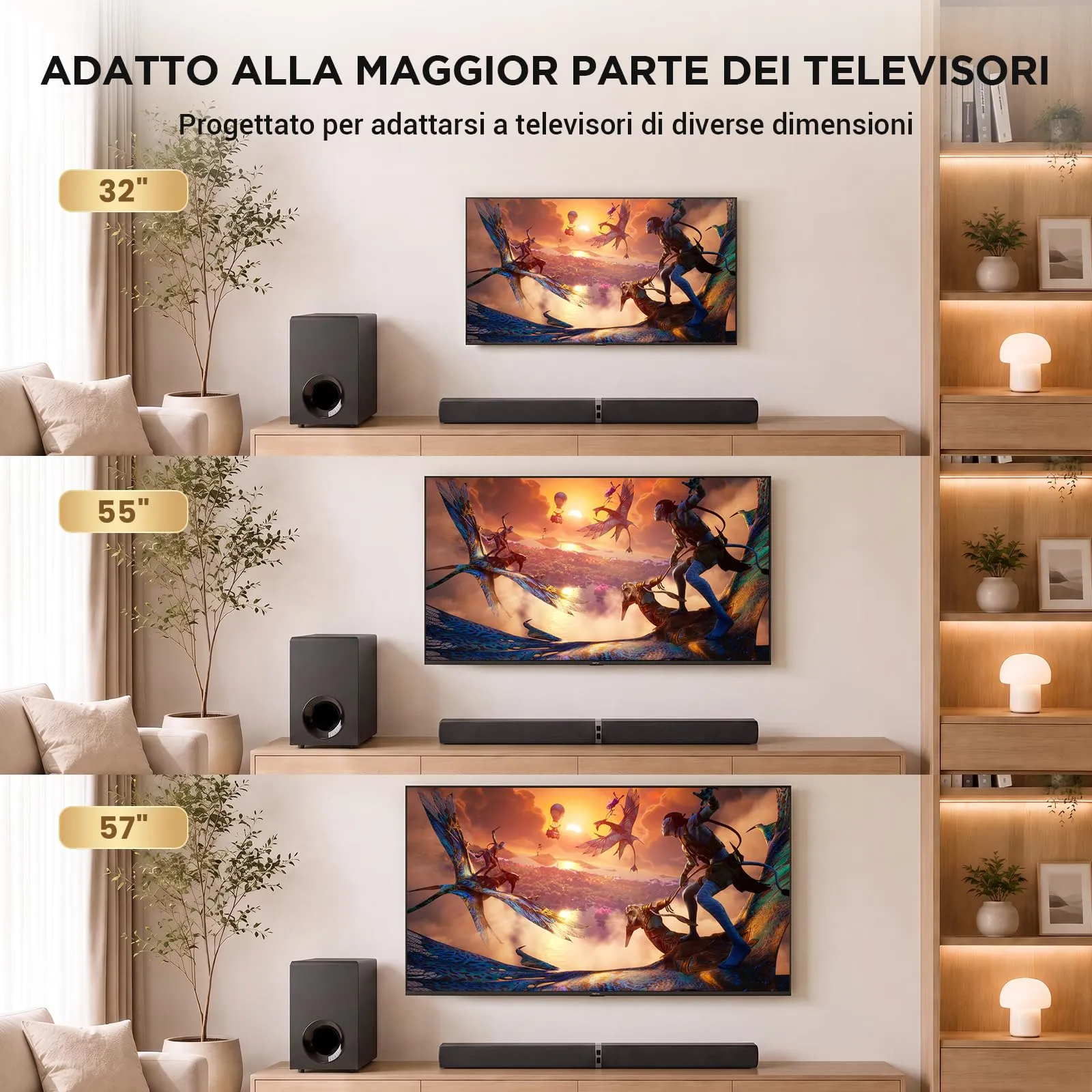 HoYLluDLL 120 W Soundbar per TV con subwoofer, 2-in-1 Split, 2026 Nuovo 2.1CH Audio Surround, 3 EQ Modalità, & Deep Bass & Voice MX, 5,9″ Wired Subwoofer, Bluetooth 5.3/ARC/Ottico/AUX, Nero - immagine 8