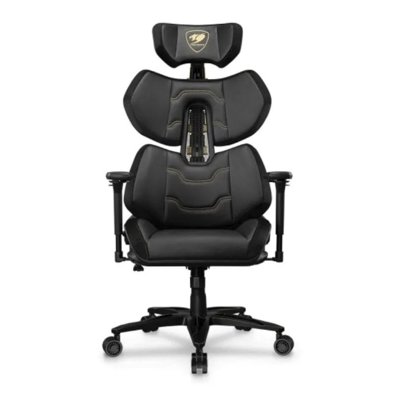 Sedia gaming COUGAR Terminator Elite Gold 135 kg schienale regolabile braccioli 4D ruote PU nere oro - immagine 1