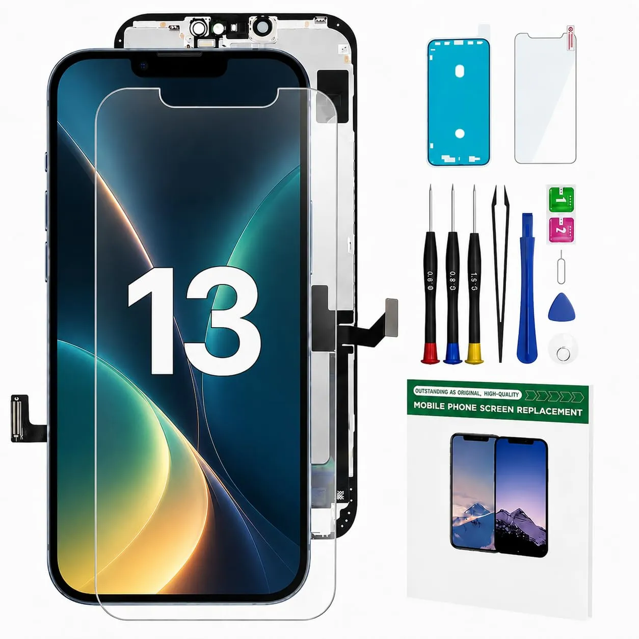 Hoonyer Set di Ricambio per iPhone 13 Display, LCD Schermo 3D Touch con Cornice e digitalizzatore, con Strumento di Riparazione, - immagine 1