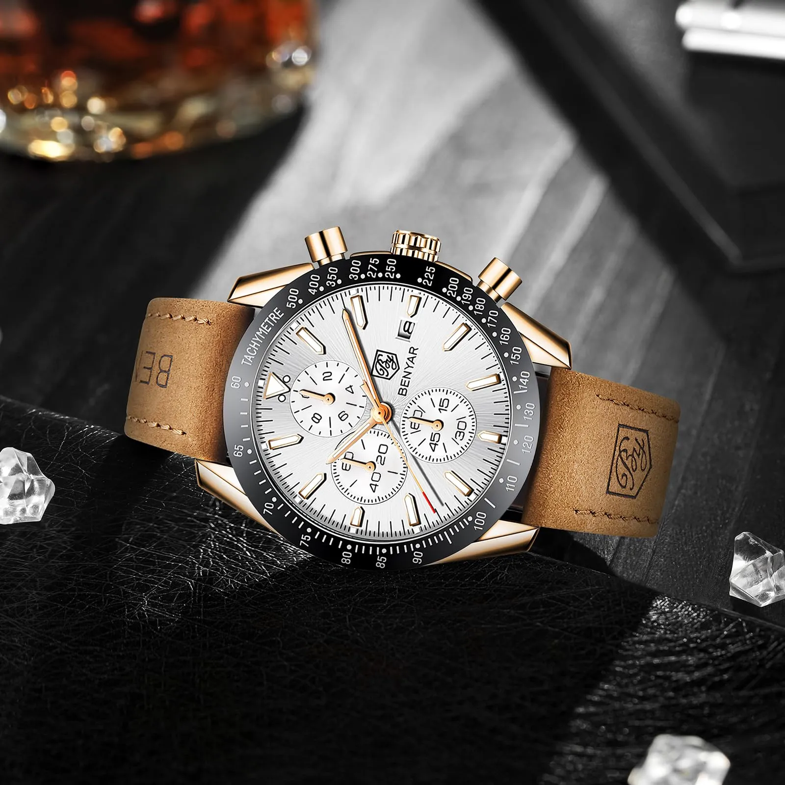 BENYAR BY Orologio Uomo Cronografo Analogico al Quarzo Impermeabile Luminoso Orologio da Polso Sportivo Orologi Regali per Uomo - immagine 7